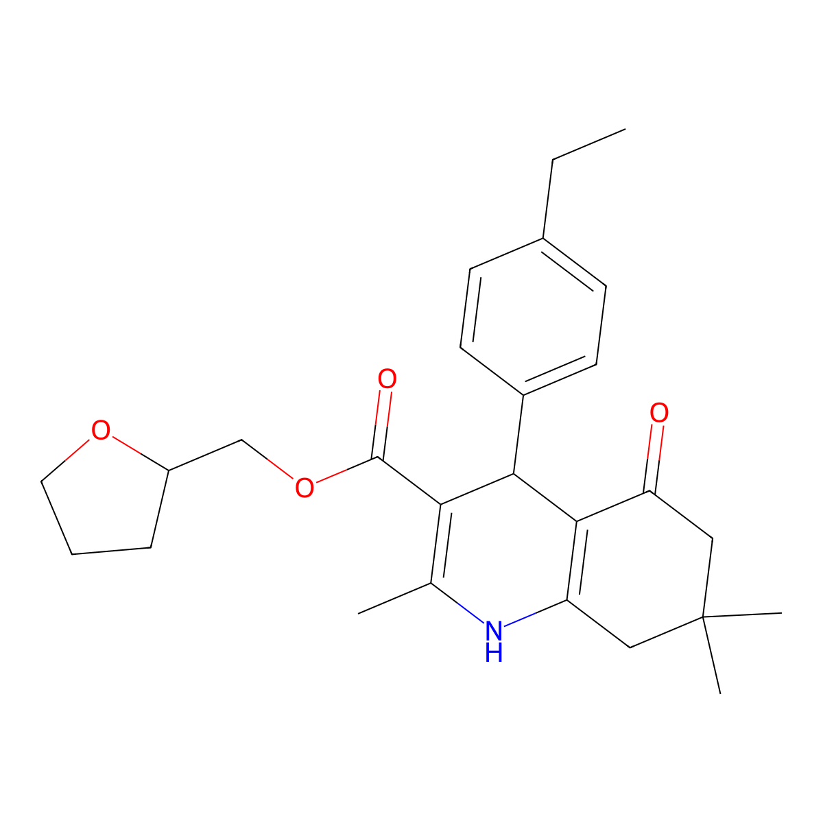 Tetrahydrofuran-2-ylmethyl 4-(4-ethylphenyl)-2,7,7-trimethyl-5-oxo-1,4,5,6,7,8-hexahydroquinoline-3-carboxylate molecular structure, CAS 420096-68-0