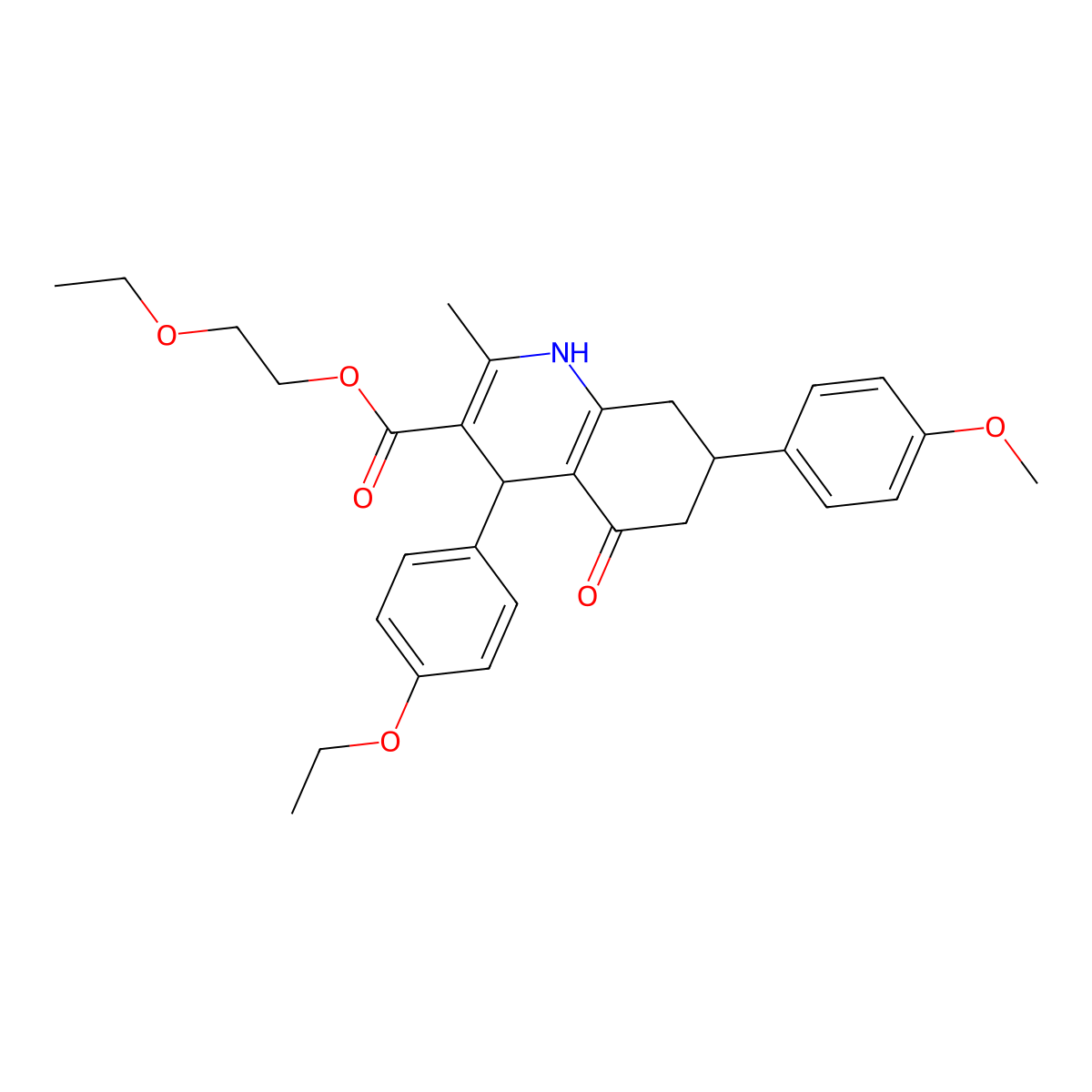 2-Ethoxyethyl 4-(4-ethoxyphenyl)-7-(4-methoxyphenyl)-2-methyl-5-oxo-1,4,5,6,7,8-hexahydroquinoline-3-carboxylate molecular structure, CAS 420096-70-4