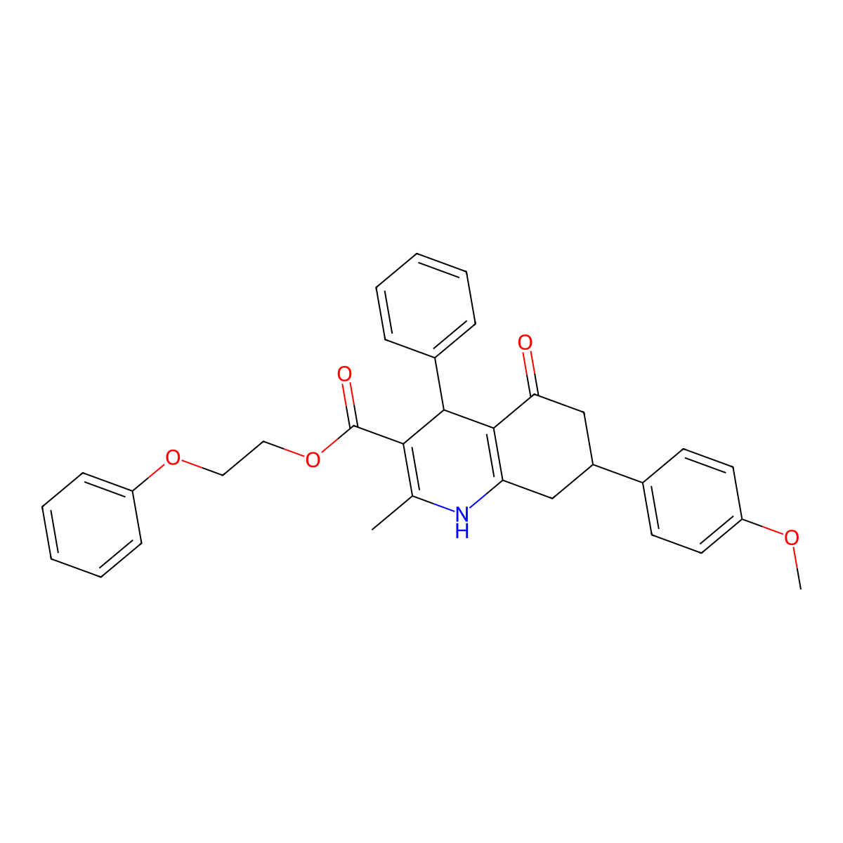 2-Phenoxyethyl 7-(4-methoxyphenyl)-2-methyl-5-oxo-4-phenyl-1,4,5,6,7,8-hexahydroquinoline-3-carboxylate molecular structure, CAS 420096-72-6