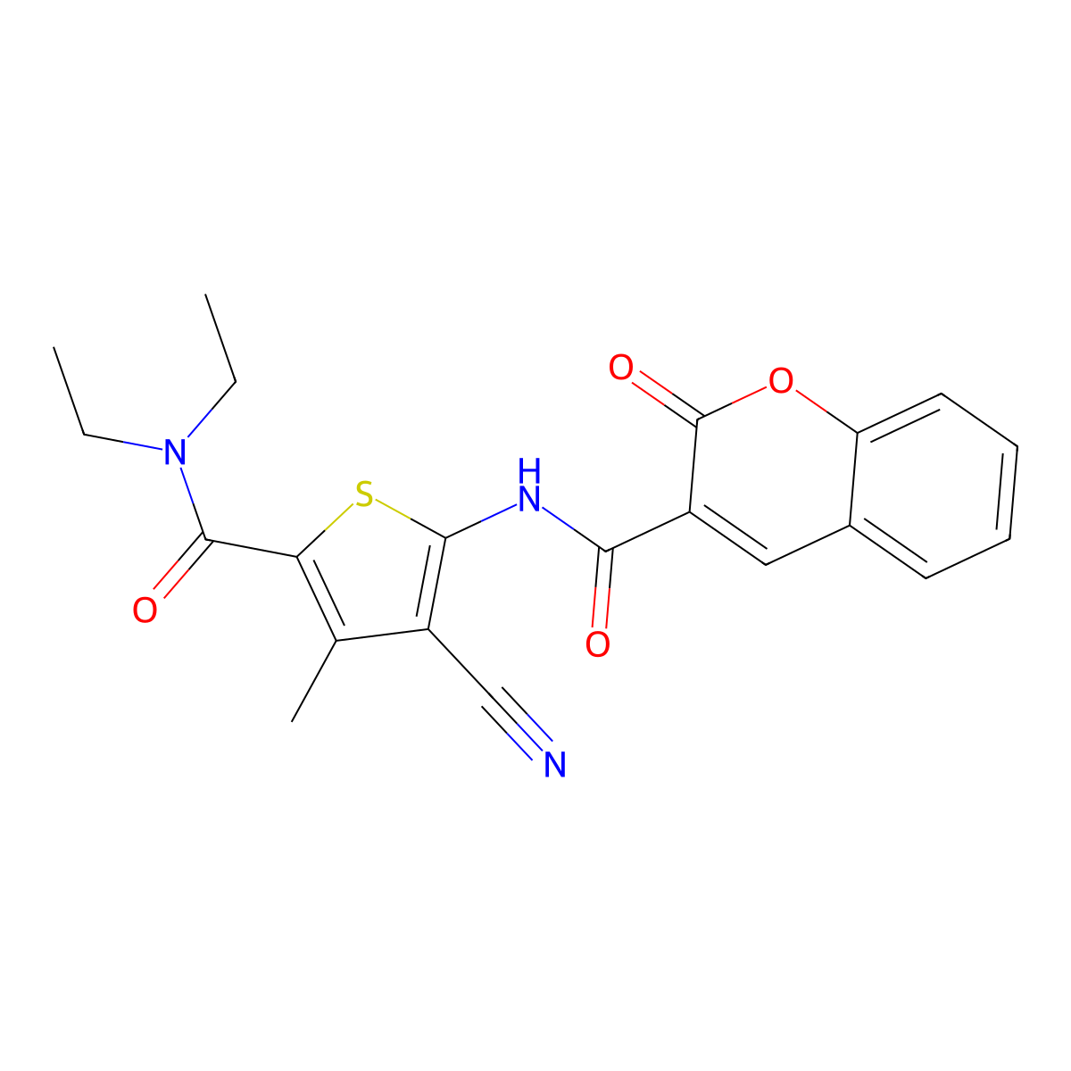 N-[3-cyano-5-(diethylcarbamoyl)-4-methylthiophen-2-yl]-2-oxo-2H-chromene-3-carboxamide molecular structure, CAS 420096-77-1