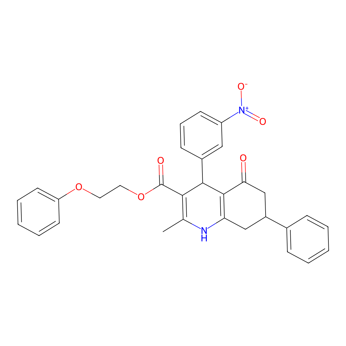 2-Phenoxyethyl 2-methyl-4-(3-nitrophenyl)-5-oxo-7-phenyl-1,4,5,6,7,8-hexahydroquinoline-3-carboxylate molecular structure, CAS 420096-96-4