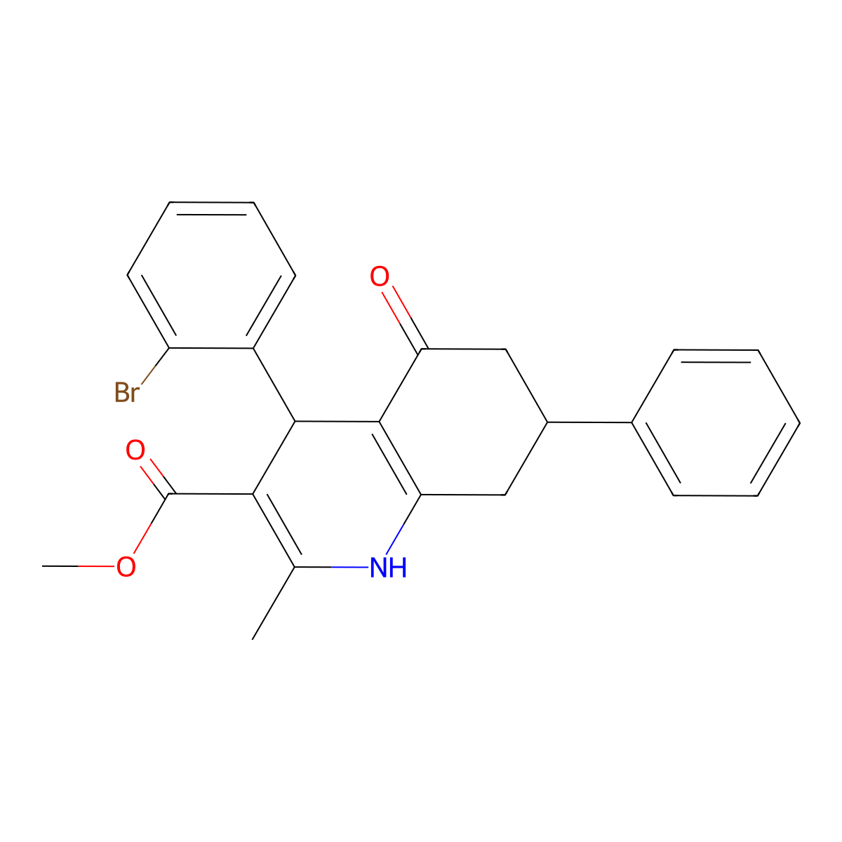 Methyl 4-(2-bromophenyl)-2-methyl-5-oxo-7-phenyl-1,4,5,6,7,8-hexahydroquinoline-3-carboxylate molecular structure, CAS 420097-00-3