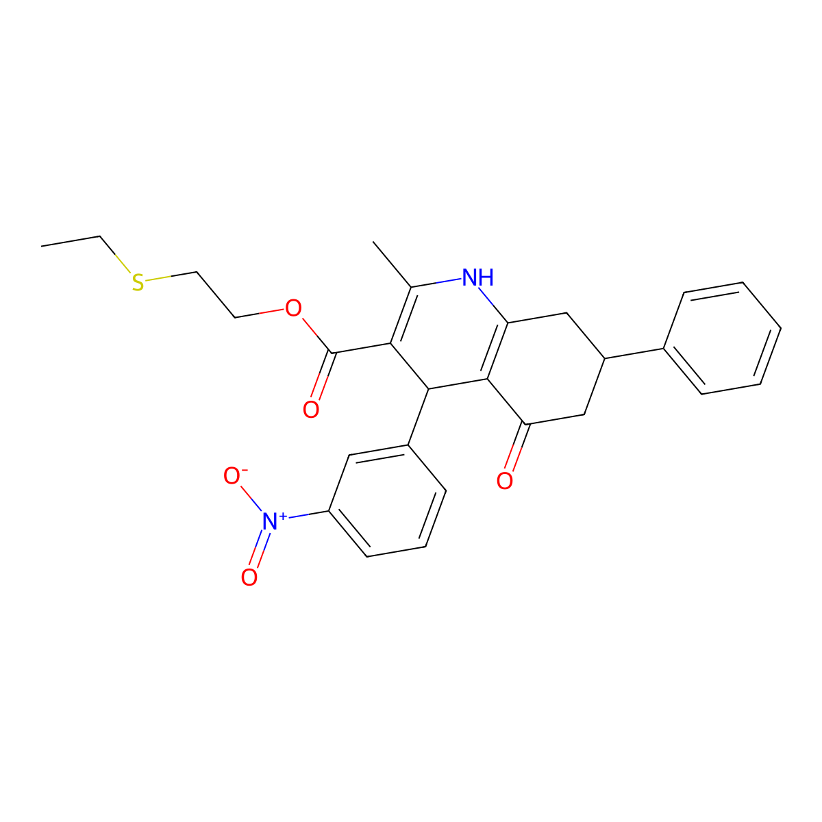 2-(Ethylsulfanyl)ethyl 2-methyl-4-(3-nitrophenyl)-5-oxo-7-phenyl-1,4,5,6,7,8-hexahydroquinoline-3-carboxylate molecular structure, CAS 420097-02-5