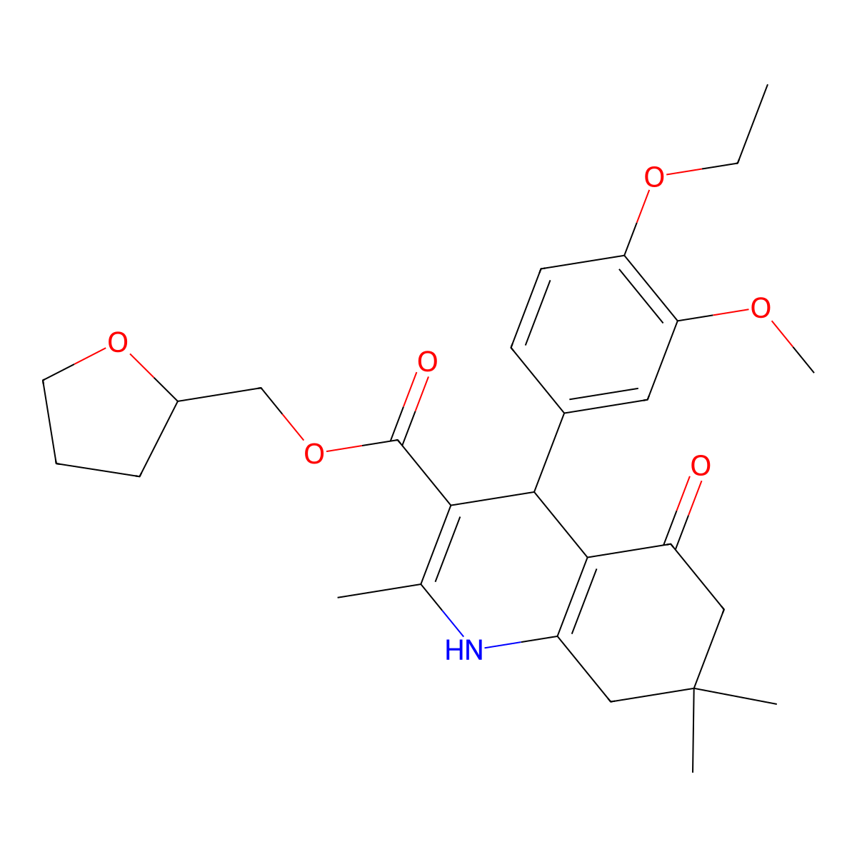 Tetrahydrofuran-2-ylmethyl 4-(4-ethoxy-3-methoxyphenyl)-2,7,7-trimethyl-5-oxo-1,4,5,6,7,8-hexahydroquinoline-3-carboxylate molecular structure, CAS 420097-04-7