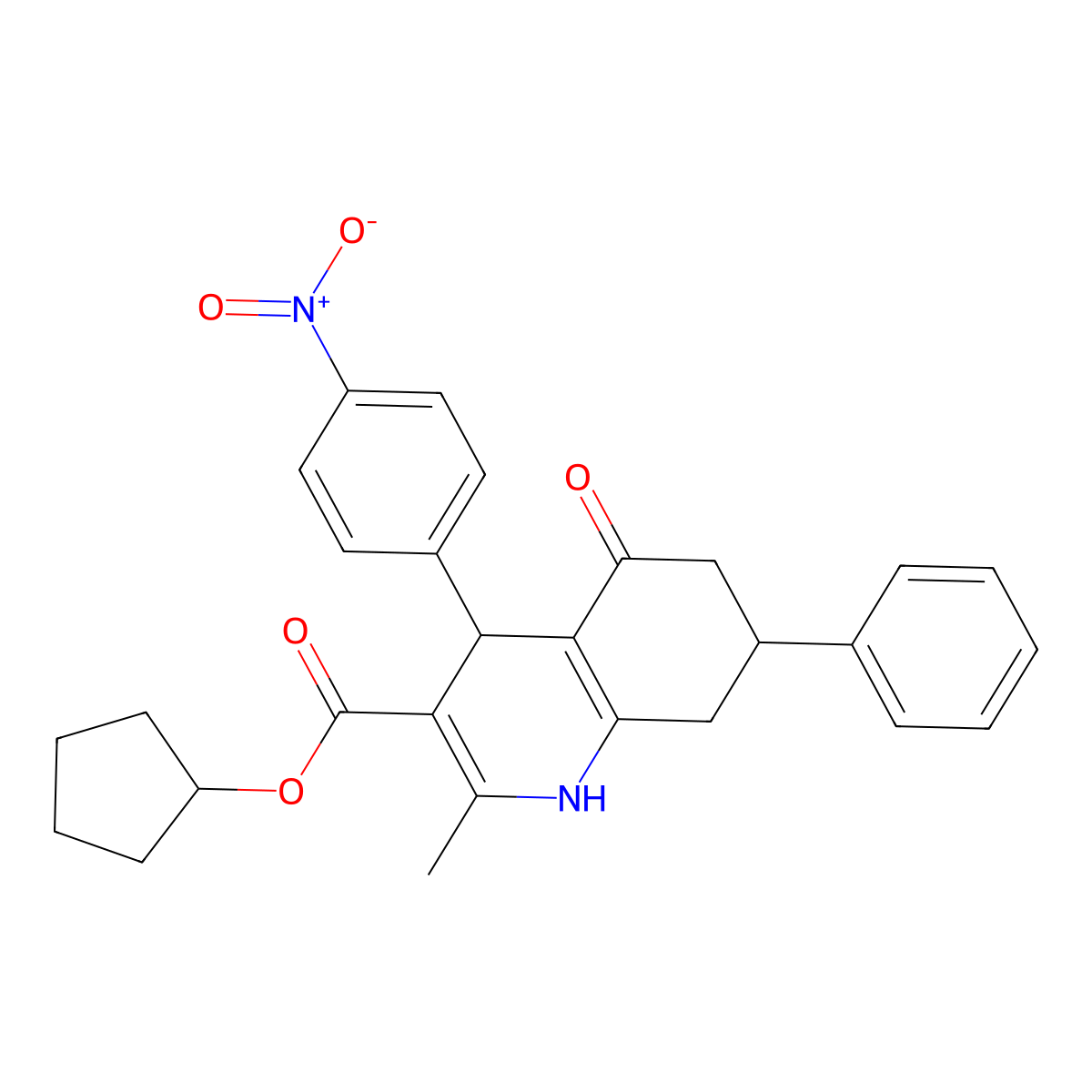 Cyclopentyl 2-methyl-4-(4-nitrophenyl)-5-oxo-7-phenyl-1,4,5,6,7,8-hexahydroquinoline-3-carboxylate molecular structure, CAS 420097-15-0