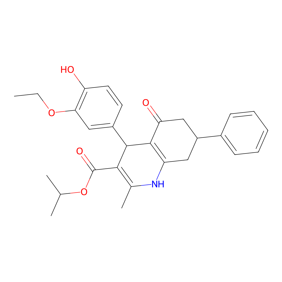 Propan-2-yl 4-(3-ethoxy-4-hydroxyphenyl)-2-methyl-5-oxo-7-phenyl-1,4,5,6,7,8-hexahydroquinoline-3-carboxylate molecular structure, CAS 420097-20-7