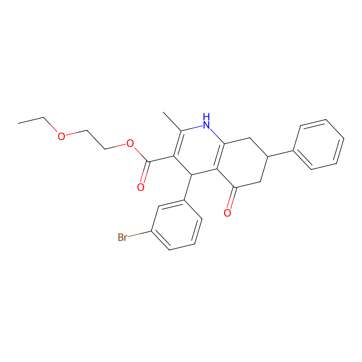 2-Ethoxyethyl 4-(3-bromophenyl)-2-methyl-5-oxo-7-phenyl-1,4,5,6,7,8-hexahydroquinoline-3-carboxylate molecular structure, CAS 420097-24-1