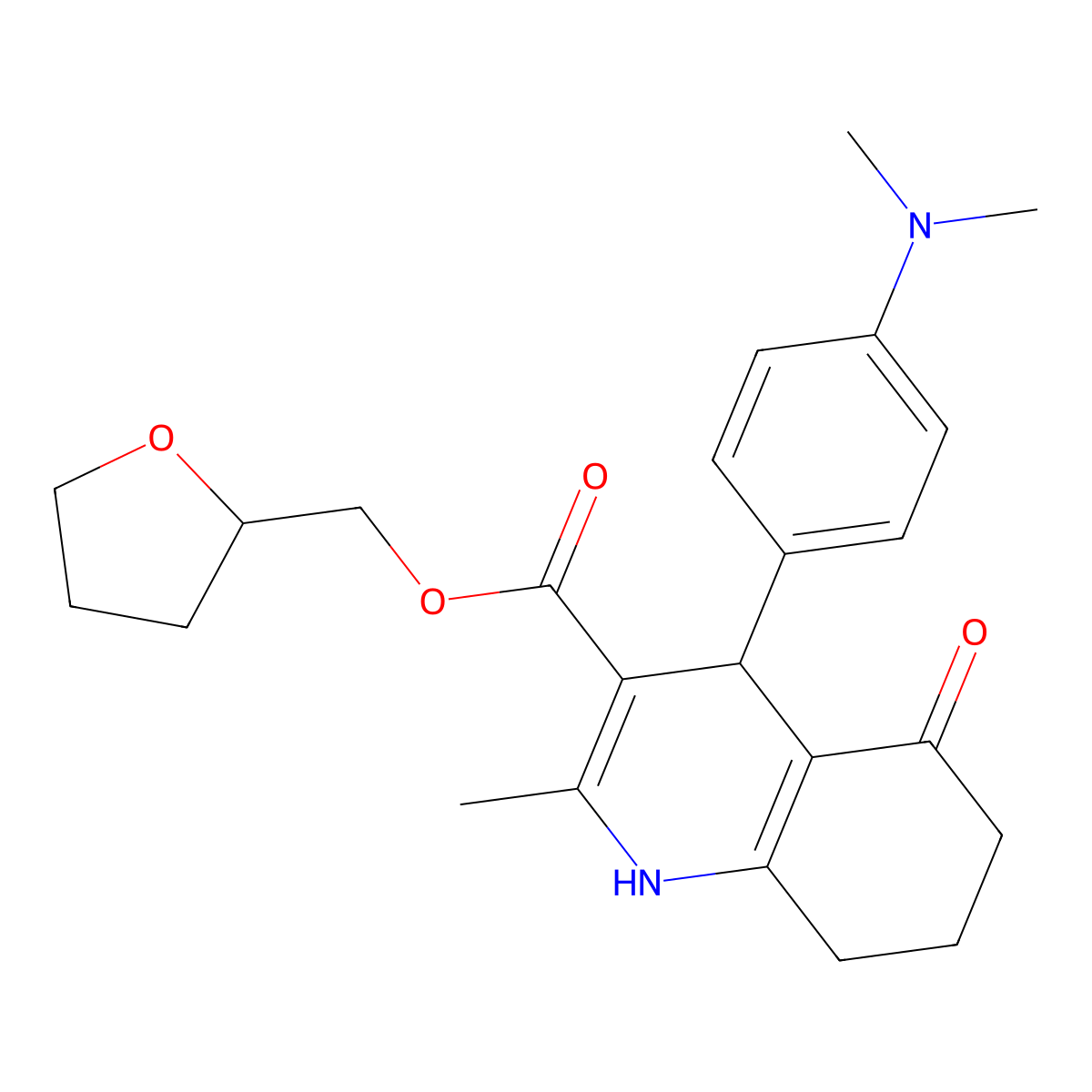 Tetrahydrofuran-2-ylmethyl 4-[4-(dimethylamino)phenyl]-2-methyl-5-oxo-1,4,5,6,7,8-hexahydroquinoline-3-carboxylate molecular structure, CAS 420097-28-5