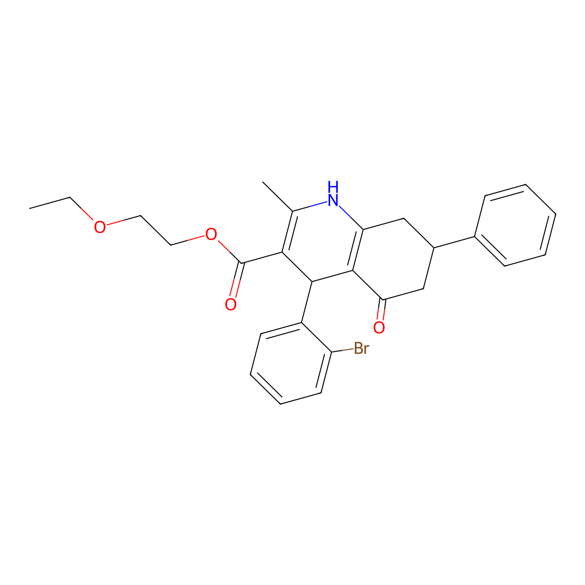 2-Ethoxyethyl 4-(2-bromophenyl)-2-methyl-5-oxo-7-phenyl-1,4,5,6,7,8-hexahydroquinoline-3-carboxylate molecular structure, CAS 420097-42-3