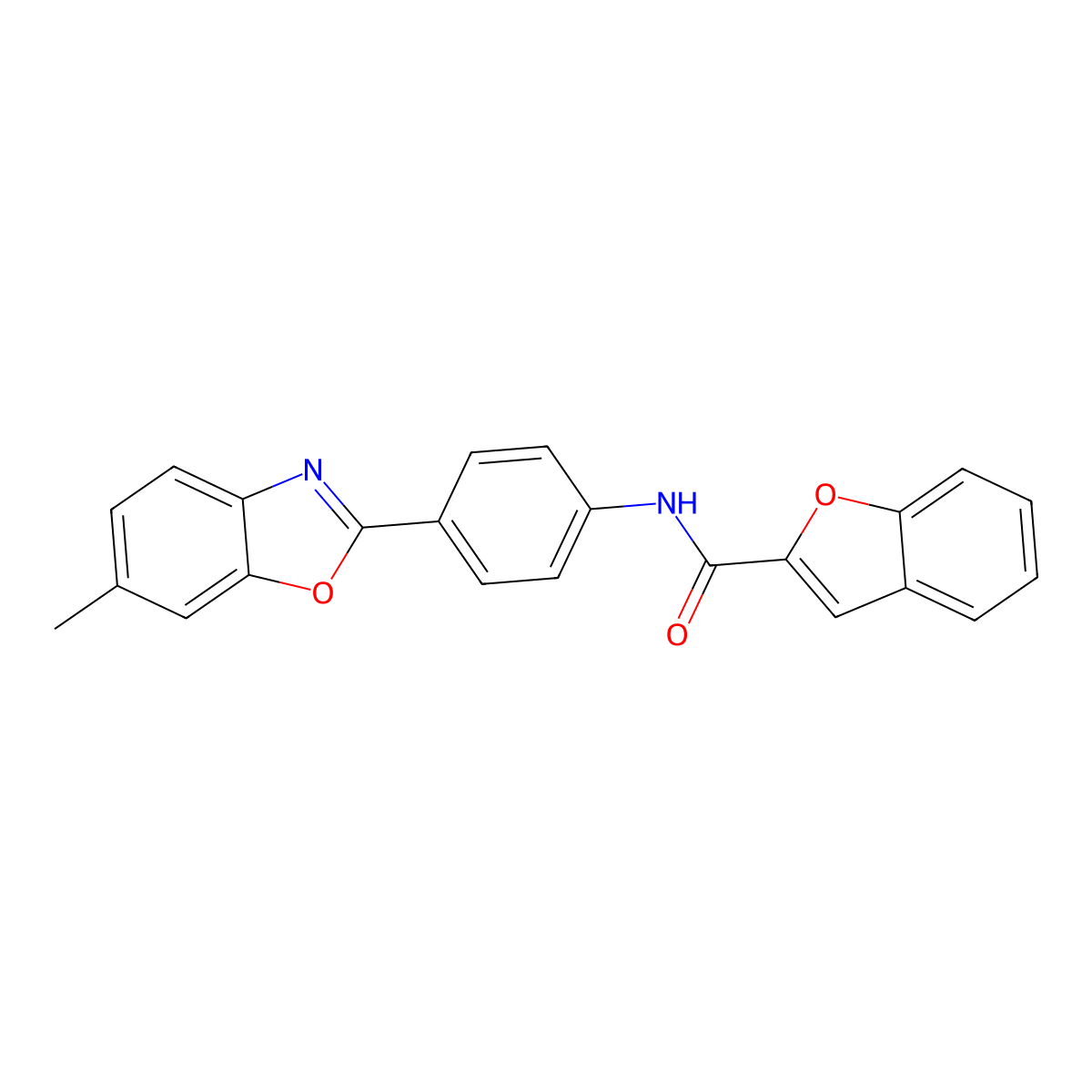N-[4-(6-methyl-1,3-benzoxazol-2-yl)phenyl]-1-benzofuran-2-carboxamide molecular structure, CAS 420097-55-8