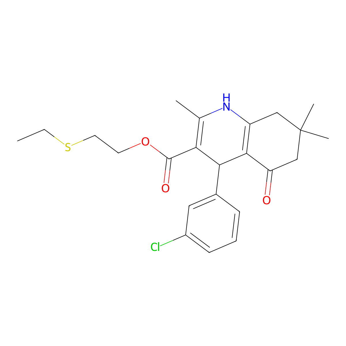 2-(Ethylsulfanyl)ethyl 4-(3-chlorophenyl)-2,7,7-trimethyl-5-oxo-1,4,5,6,7,8-hexahydroquinoline-3-carboxylate molecular structure, CAS 420097-58-1