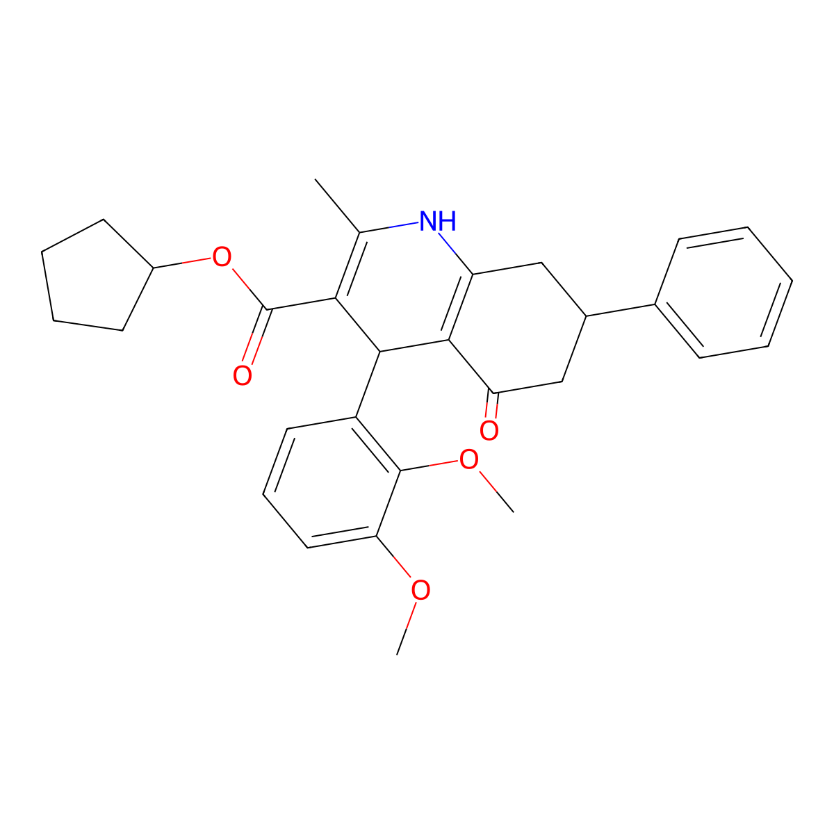 Cyclopentyl 4-(2,3-dimethoxyphenyl)-2-methyl-5-oxo-7-phenyl-1,4,5,6,7,8-hexahydroquinoline-3-carboxylate molecular structure, CAS 420097-77-4