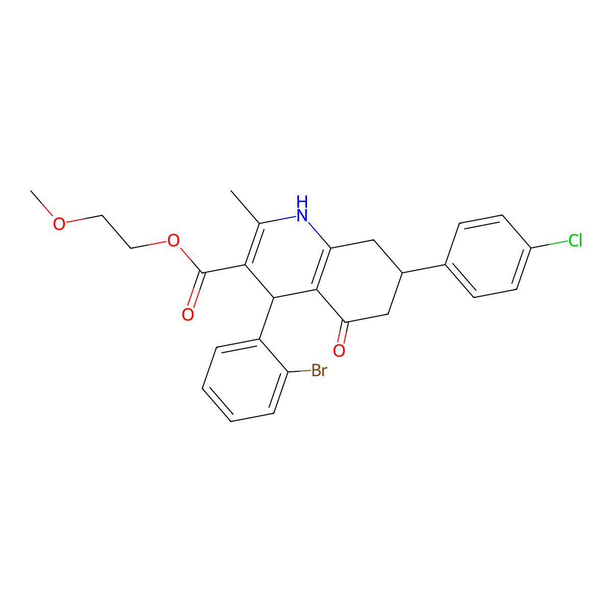 2-Methoxyethyl 4-(2-bromophenyl)-7-(4-chlorophenyl)-2-methyl-5-oxo-1,4,5,6,7,8-hexahydroquinoline-3-carboxylate molecular structure, CAS 420098-11-9