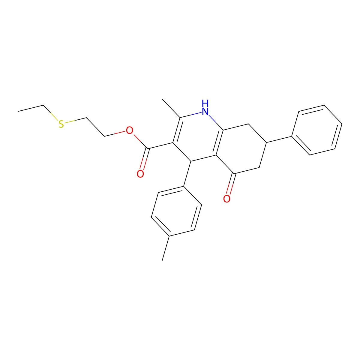 2-(Ethylthio)ethyl 1,4,5,6,7,8-hexahydro-2-methyl-4-(4-methylphenyl)-5-oxo-7-phenyl-3-quinolinecarboxylate molecular structure, CAS 420098-30-2