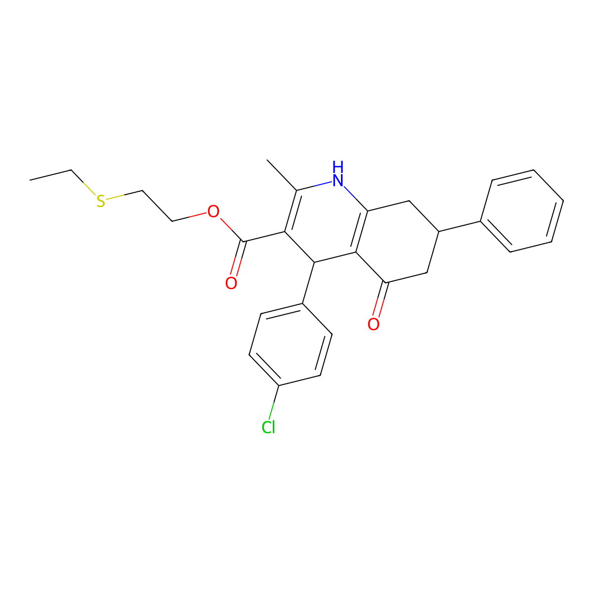 2-(Ethylsulfanyl)ethyl 4-(4-chlorophenyl)-2-methyl-5-oxo-7-phenyl-1,4,5,6,7,8-hexahydroquinoline-3-carboxylate molecular structure, CAS 420098-56-2