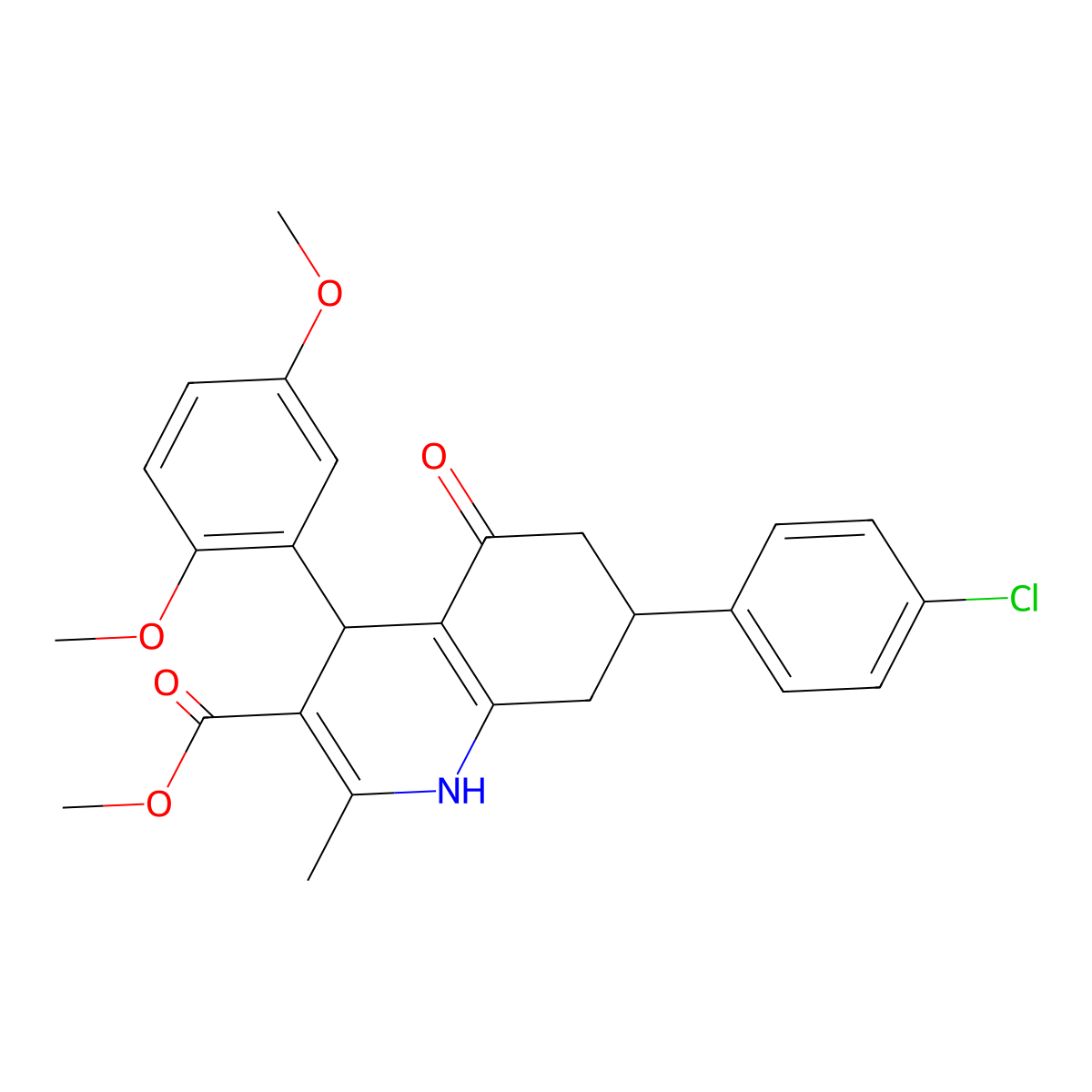 Methyl 7-(4-chlorophenyl)-4-(2,5-dimethoxyphenyl)-2-methyl-5-oxo-1,4,5,6,7,8-hexahydroquinoline-3-carboxylate molecular structure, CAS 420098-77-7