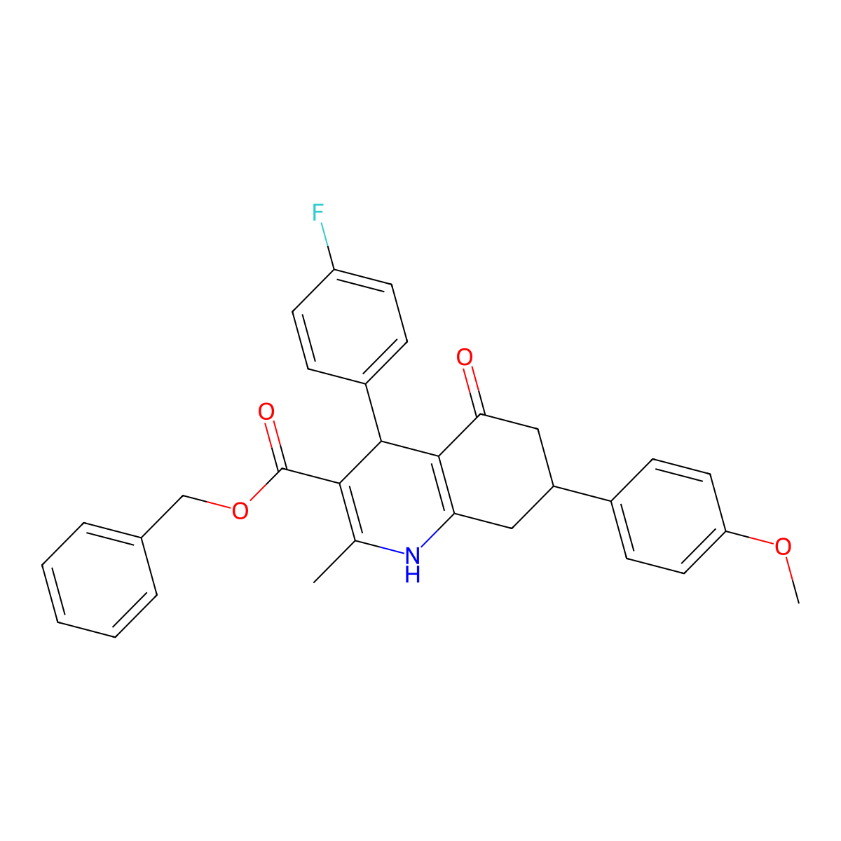Benzyl 4-(4-fluorophenyl)-7-(4-methoxyphenyl)-2-methyl-5-oxo-1,4,5,6,7,8-hexahydroquinoline-3-carboxylate molecular structure, CAS 420098-91-5