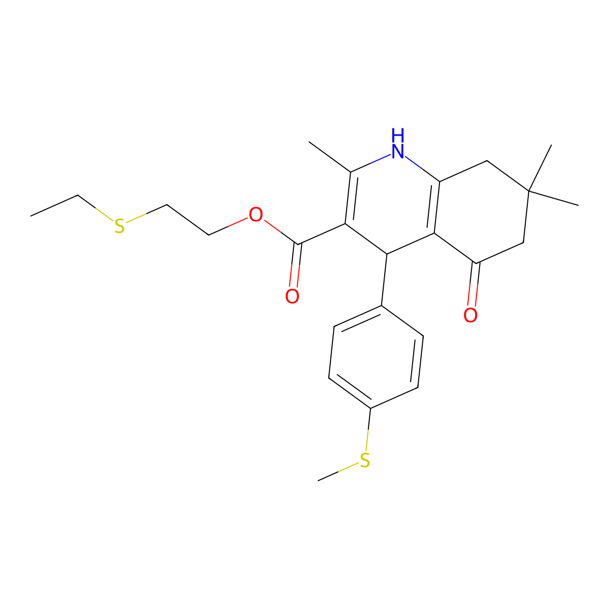 2-(Ethylsulfanyl)ethyl 2,7,7-trimethyl-4-[4-(methylsulfanyl)phenyl]-5-oxo-1,4,5,6,7,8-hexahydroquinoline-3-carboxylate molecular structure, CAS 420099-23-6