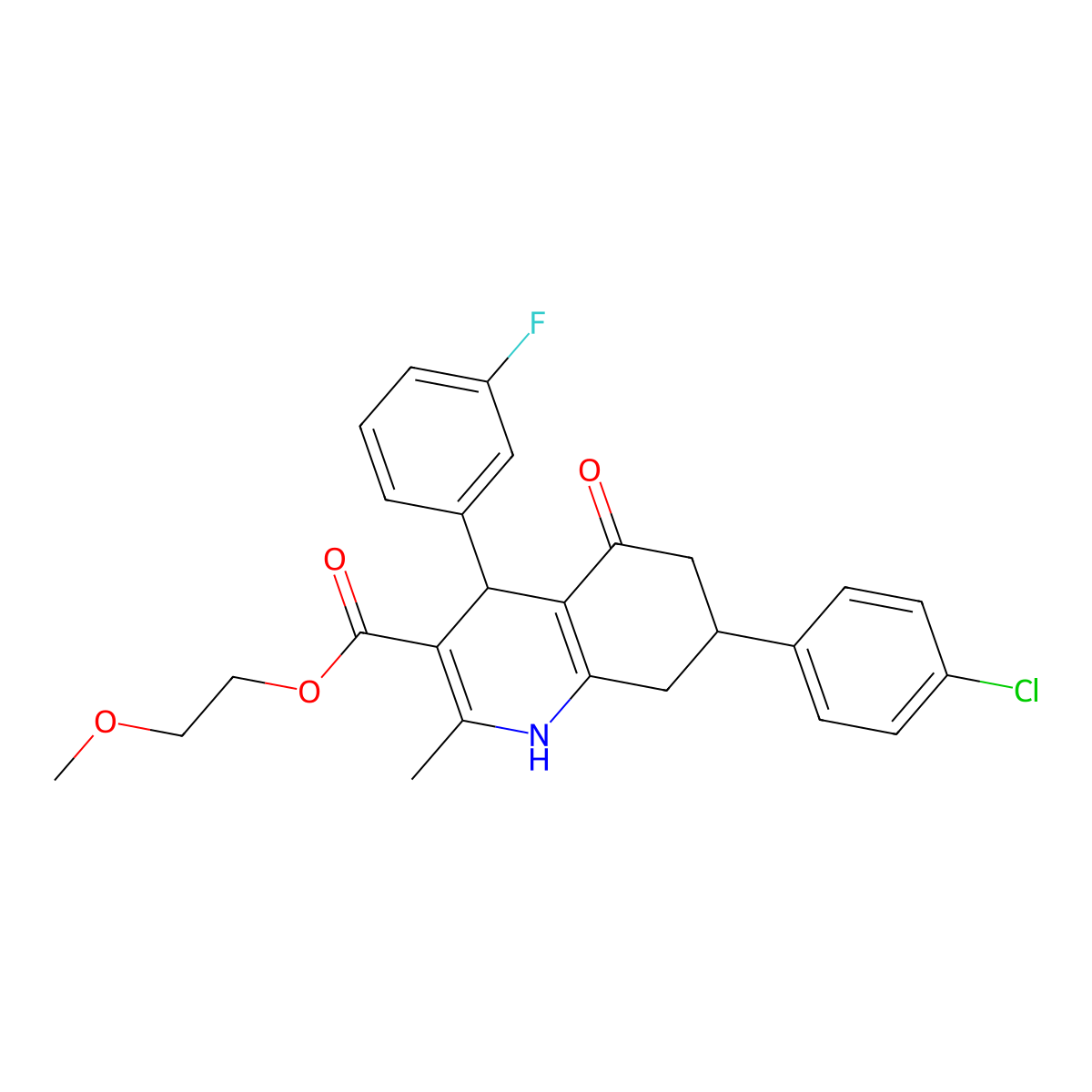 2-Methoxyethyl 7-(4-chlorophenyl)-4-(3-fluorophenyl)-2-methyl-5-oxo-1,4,5,6,7,8-hexahydroquinoline-3-carboxylate molecular structure, CAS 420099-30-5