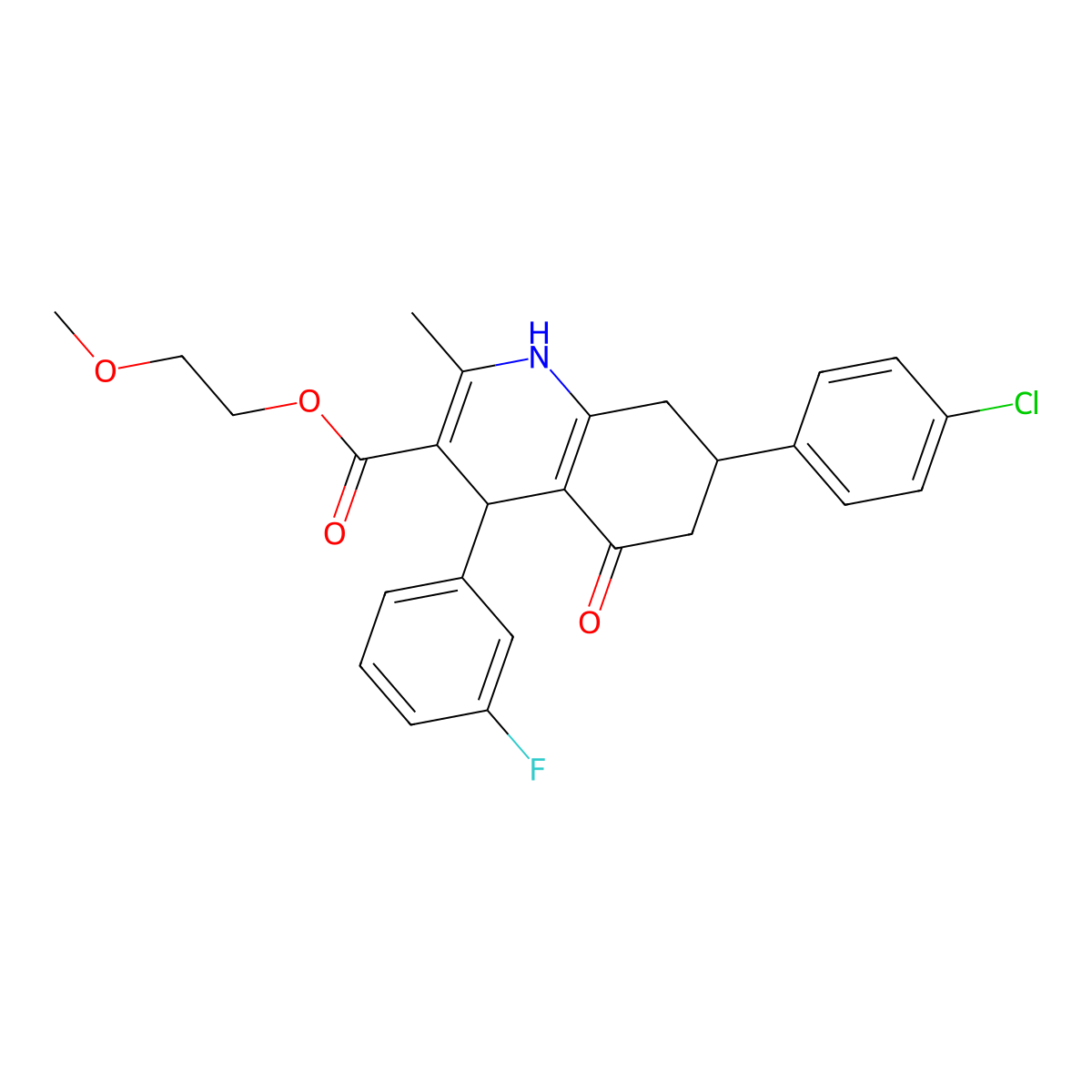 2-Methoxyethyl 7-(4-chlorophenyl)-4-(3-fluorophenyl)-2-methyl-5-oxo-1,4,5,6,7,8-hexahydroquinoline-3-carboxylate molecular structure, CAS 420099-30-5