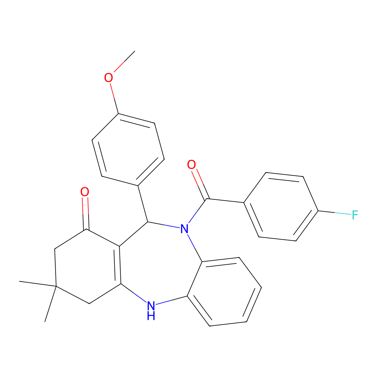 5-(4-Fluorobenzoyl)-6-(4-methoxyphenyl)-9,9-dimethyl-6,8,10,11-tetrahydrobenzo[b][1,4]benzodiazepin-7-one molecular structure, CAS 420099-76-9