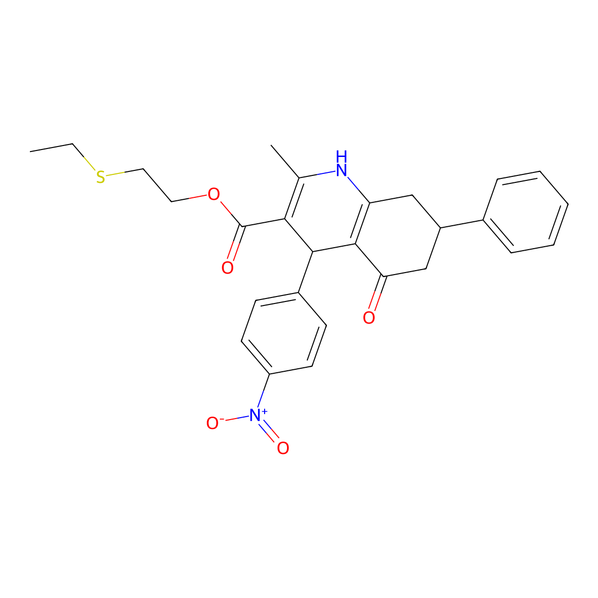 2-(Ethylsulfanyl)ethyl 2-methyl-4-(4-nitrophenyl)-5-oxo-7-phenyl-1,4,5,6,7,8-hexahydroquinoline-3-carboxylate molecular structure, CAS 420100-03-4