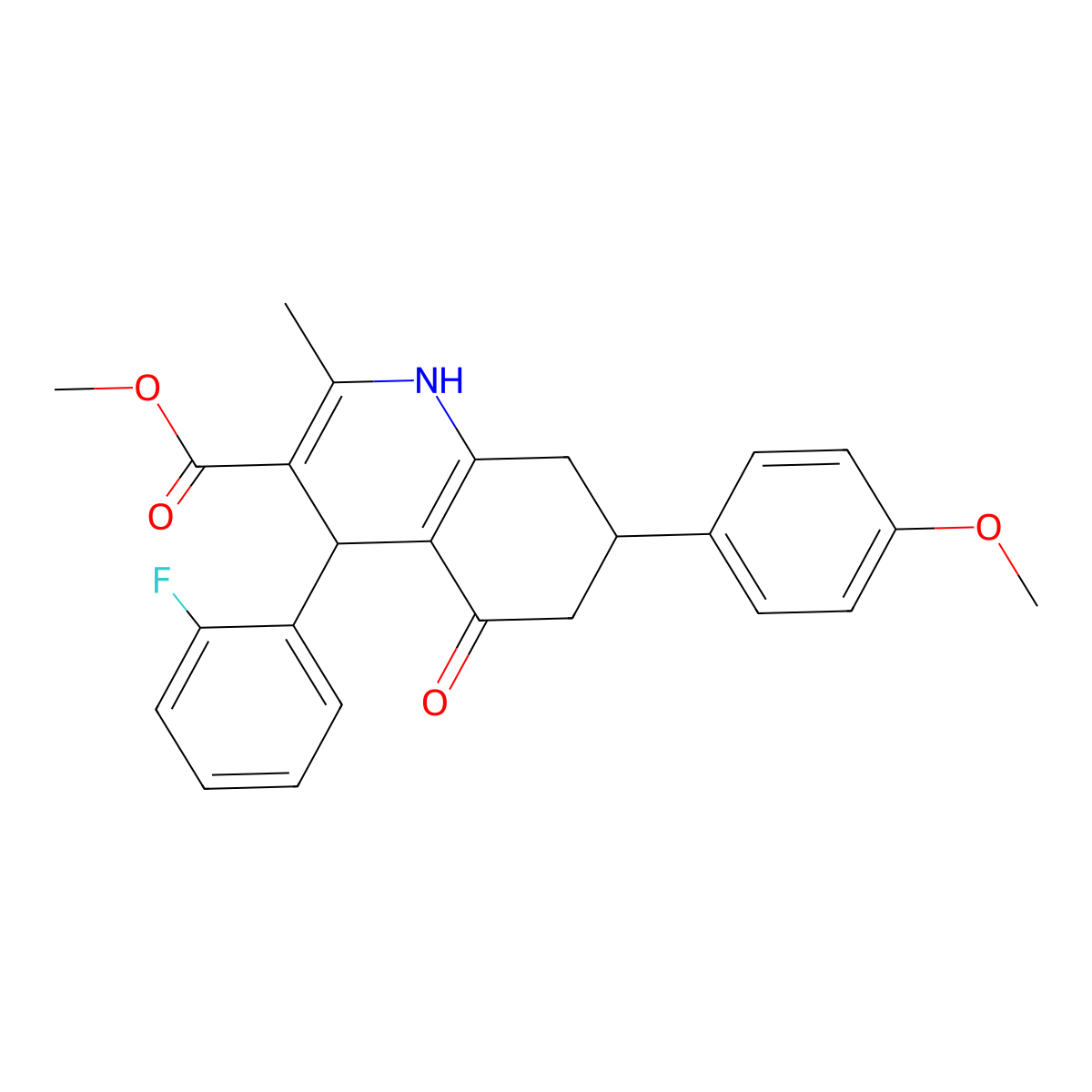 Methyl 4-(2-fluorophenyl)-7-(4-methoxyphenyl)-2-methyl-5-oxo-1,4,5,6,7,8-hexahydroquinoline-3-carboxylate molecular structure, CAS 420100-06-7