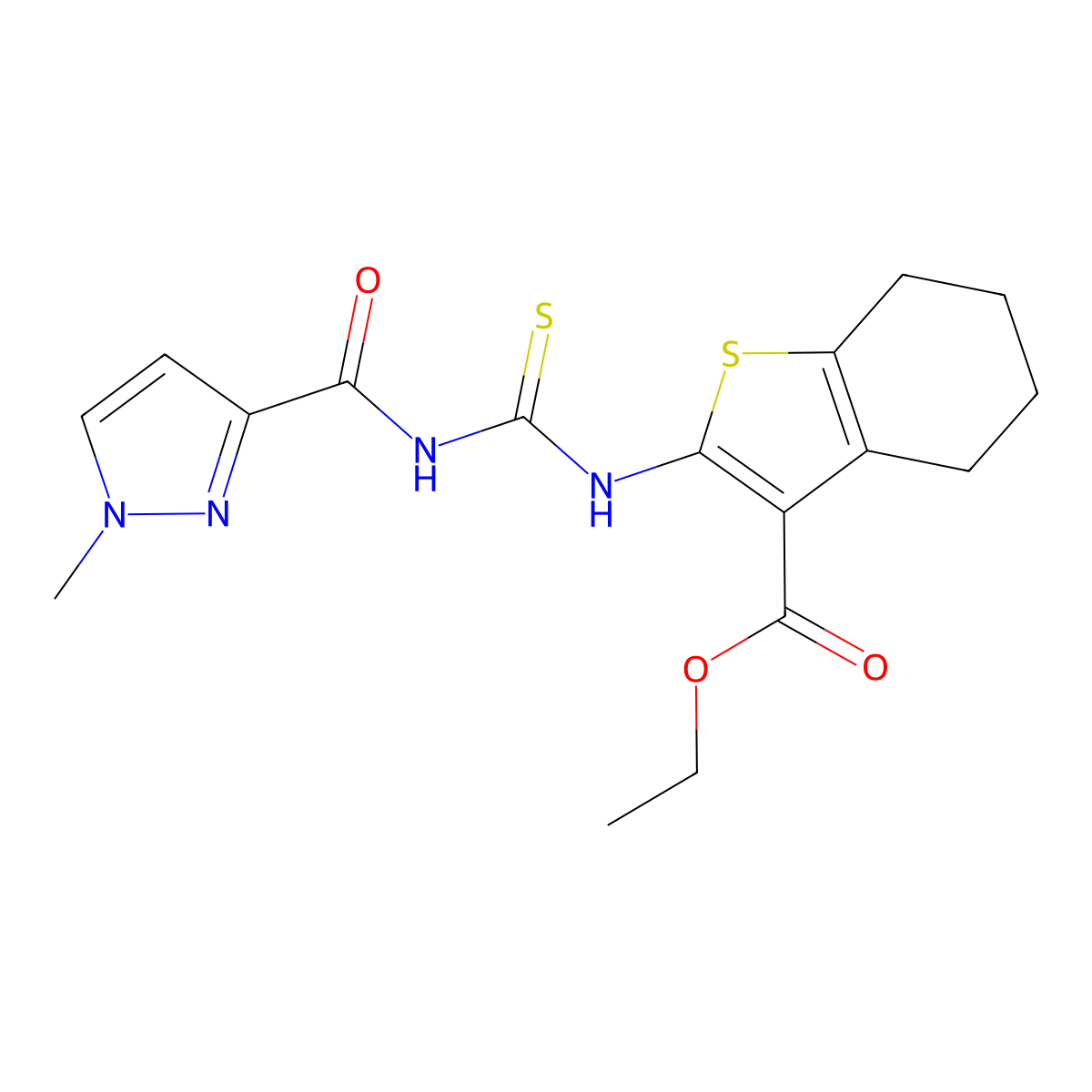 ethyl 2-[({[(1-methyl-1H-pyrazol-3-yl)carbonyl]amino}carbothioyl)amino]-4,5,6,7-tetrahydro-1-benzothiophene-3-carboxylate molecular structure, CAS 420100-22-7