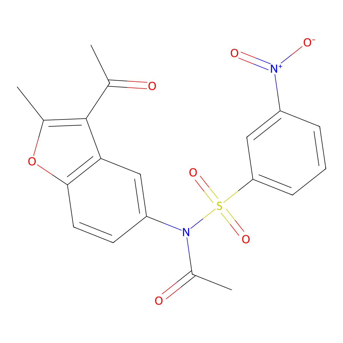 N-(3-acetyl-2-methylbenzofuran-5-yl)-N-((3-nitrophenyl)sulfonyl)acetamide molecular structure, CAS 420104-85-4