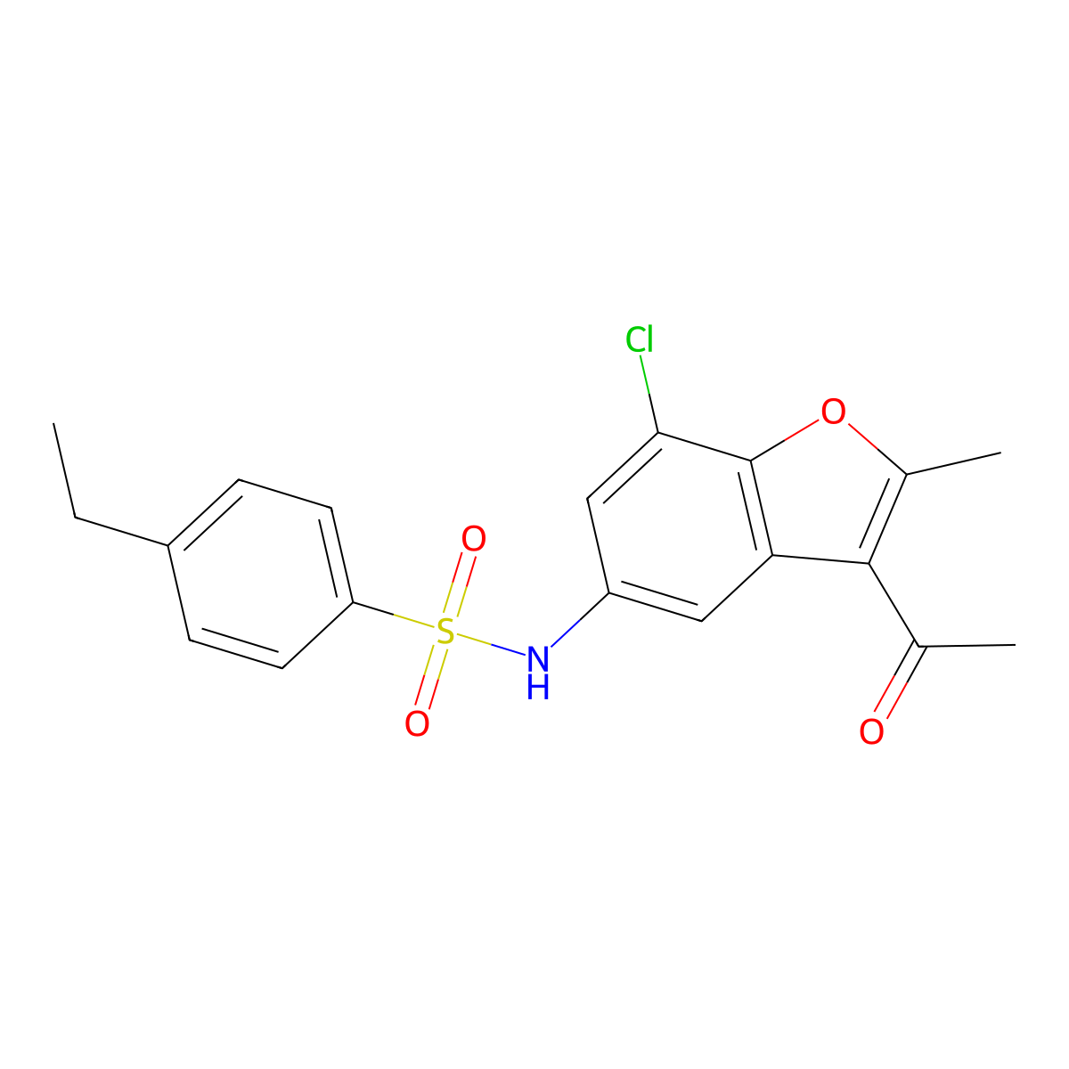 N-(3-acetyl-7-chloro-2-methyl-1-benzofuran-5-yl)-4-ethylbenzenesulfonamide molecular structure, CAS 420105-36-8