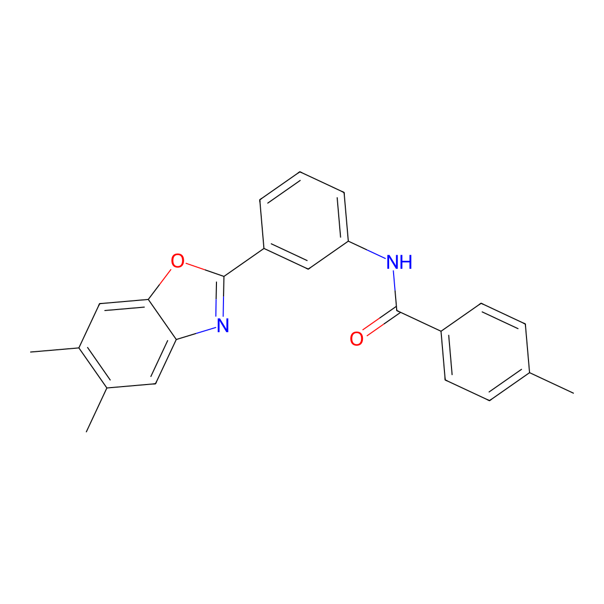 N-[3-(5,6-dimethyl-1,3-benzoxazol-2-yl)phenyl]-4-methylbenzamide molecular structure, CAS 420106-08-7