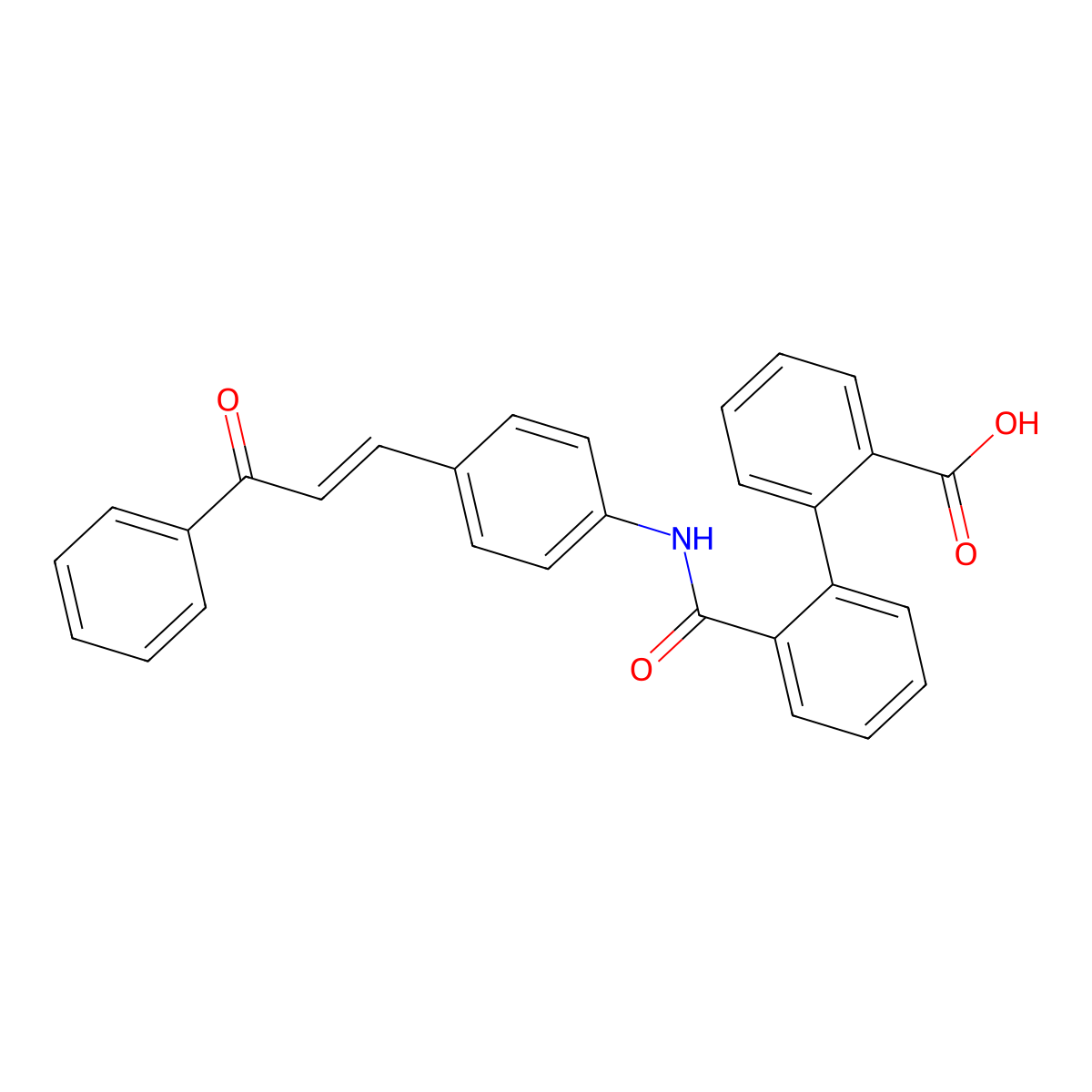 2-[2-[[4-(3-Oxo-3-phenylprop-1-enyl)phenyl]carbamoyl]phenyl]benzoic acid molecular structure, CAS 420106-23-6
