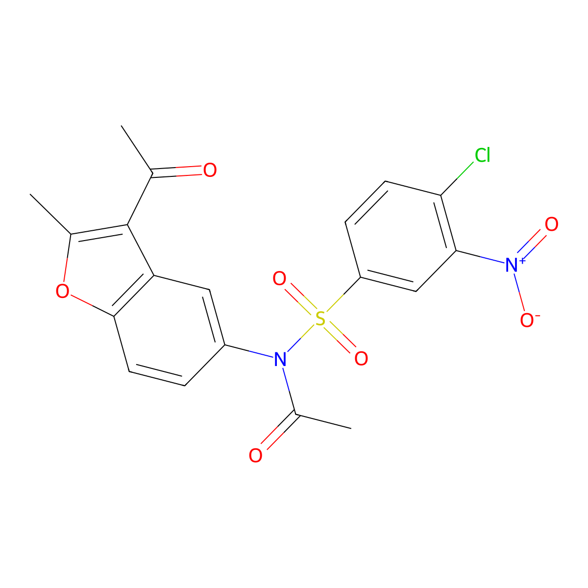 N-(3-acetyl-2-methyl-5-benzofuranyl)-N-(4-chloro-3-nitrophenyl)sulfonylacetamide molecular structure, CAS 420106-71-4