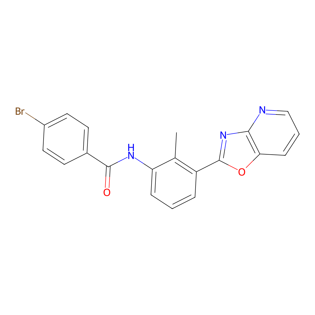 4-bromo-N-[2-methyl-3-([1,3]oxazolo[4,5-b]pyridin-2-yl)phenyl]benzamide molecular structure, CAS 420107-21-7