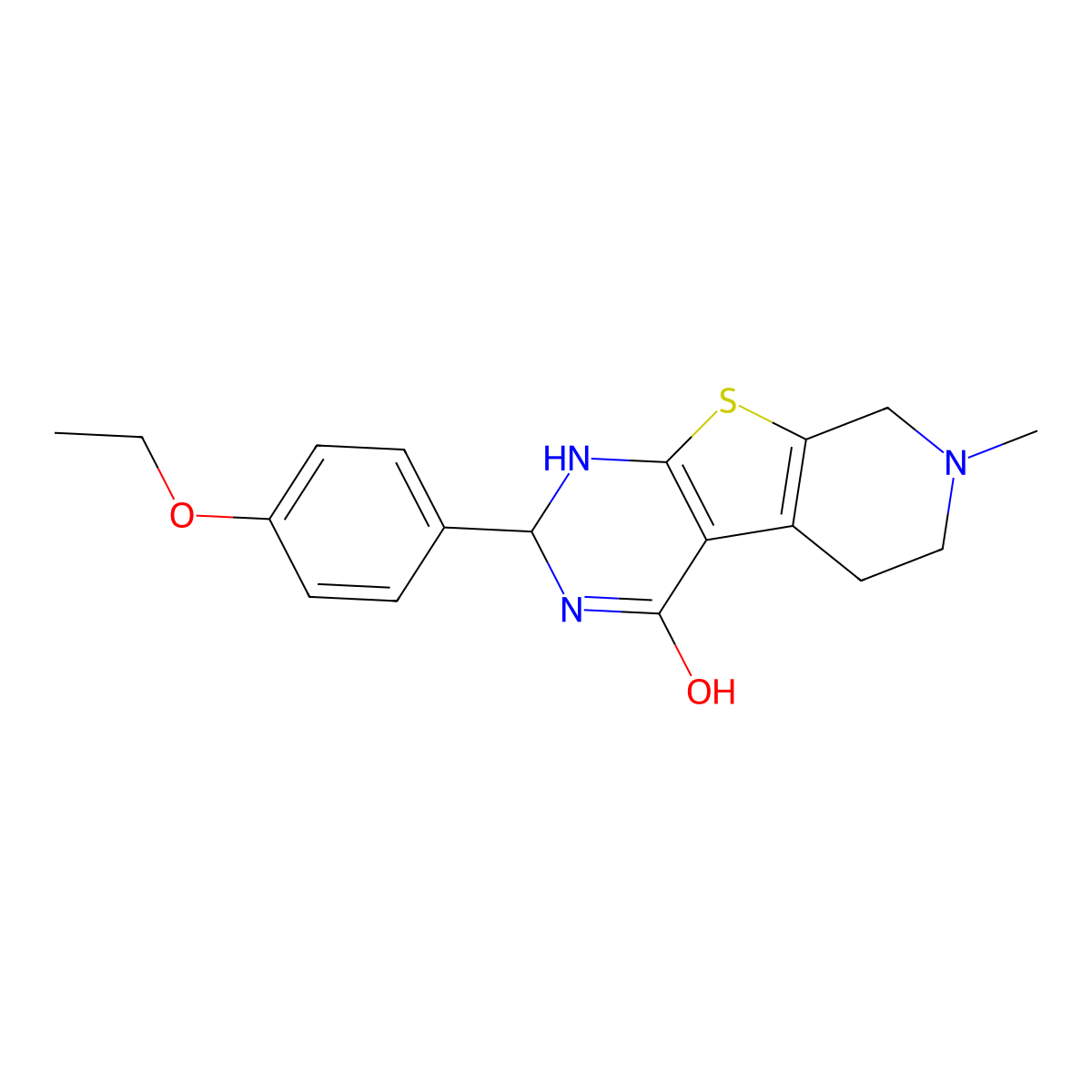 2-(4-ethoxyphenyl)-7-methyl-2,3,5,6,7,8-hexahydropyrido[4',3':4,5]thieno[2,3-d]pyrimidin-4(1H)-one molecular structure, CAS 420107-26-2