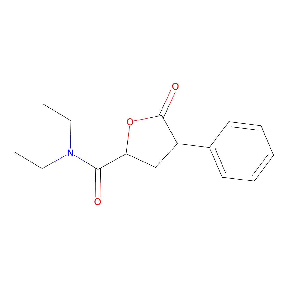 2-Furamide, tetrahydro-N,N-diethyl-5-oxo-4-phenyl- molecular structure, CAS 42013-31-0