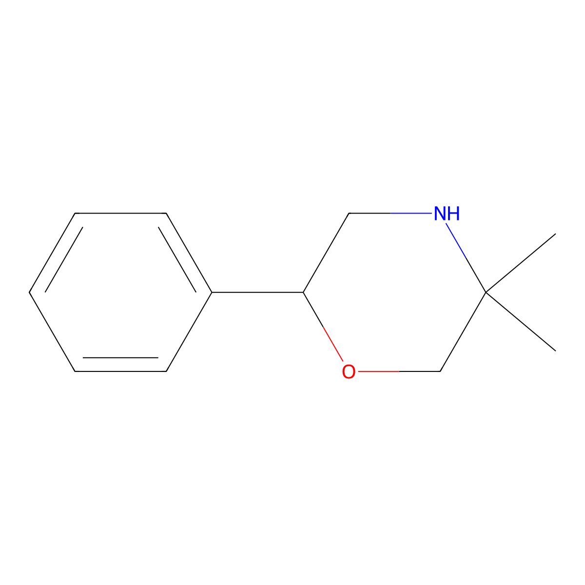 5,5-Dimethyl-2-phenylmorpholine molecular structure, CAS 42013-48-9