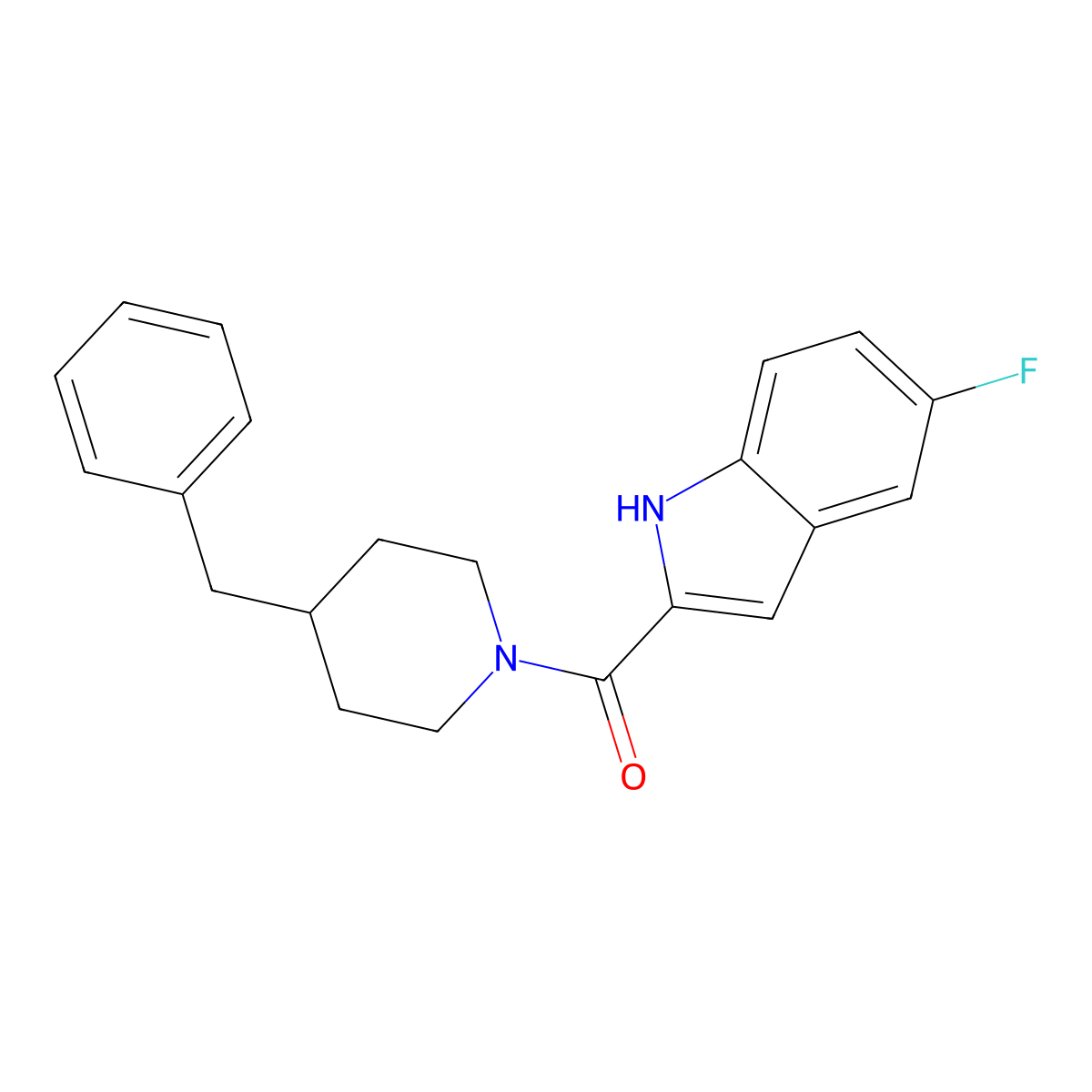 (4-benzylpiperidin-1-yl)(5-fluoro-1H-indol-2-yl)methanone molecular structure, CAS 420136-82-9