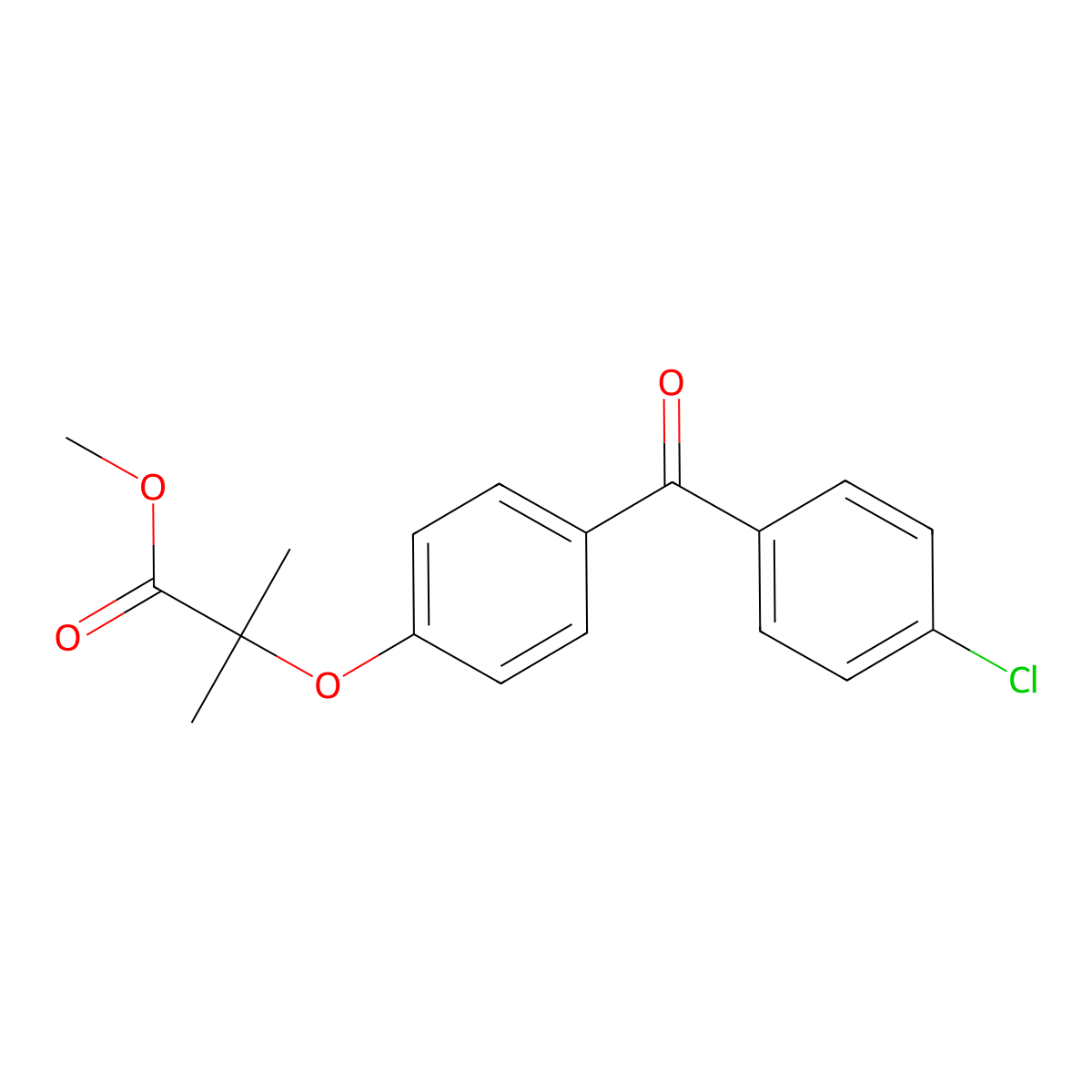 Methyl 2-(4-(4-chlorobenzoyl)phenoxy)-2-methylpropanoate molecular structure, CAS 42019-07-8