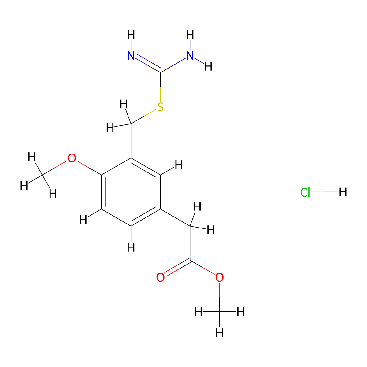 Benzeneacetic acid, 3-(((aminoiminomethyl)thio)methyl)-4-methoxy-, methyl ester, monohydrochloride molecular structure, CAS 42024-61-3