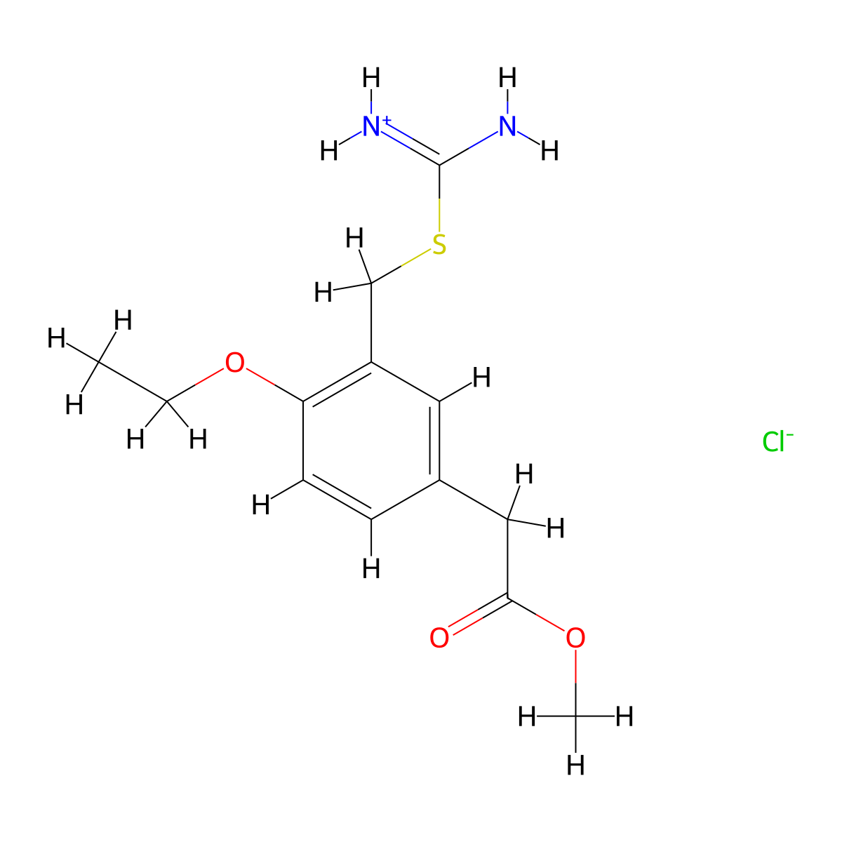 3-(((Aminoiminomethyl)thio)methyl)-4-ethoxybenzeneacetic acid methyl ester monohydrochloride molecular structure, CAS 42024-62-4