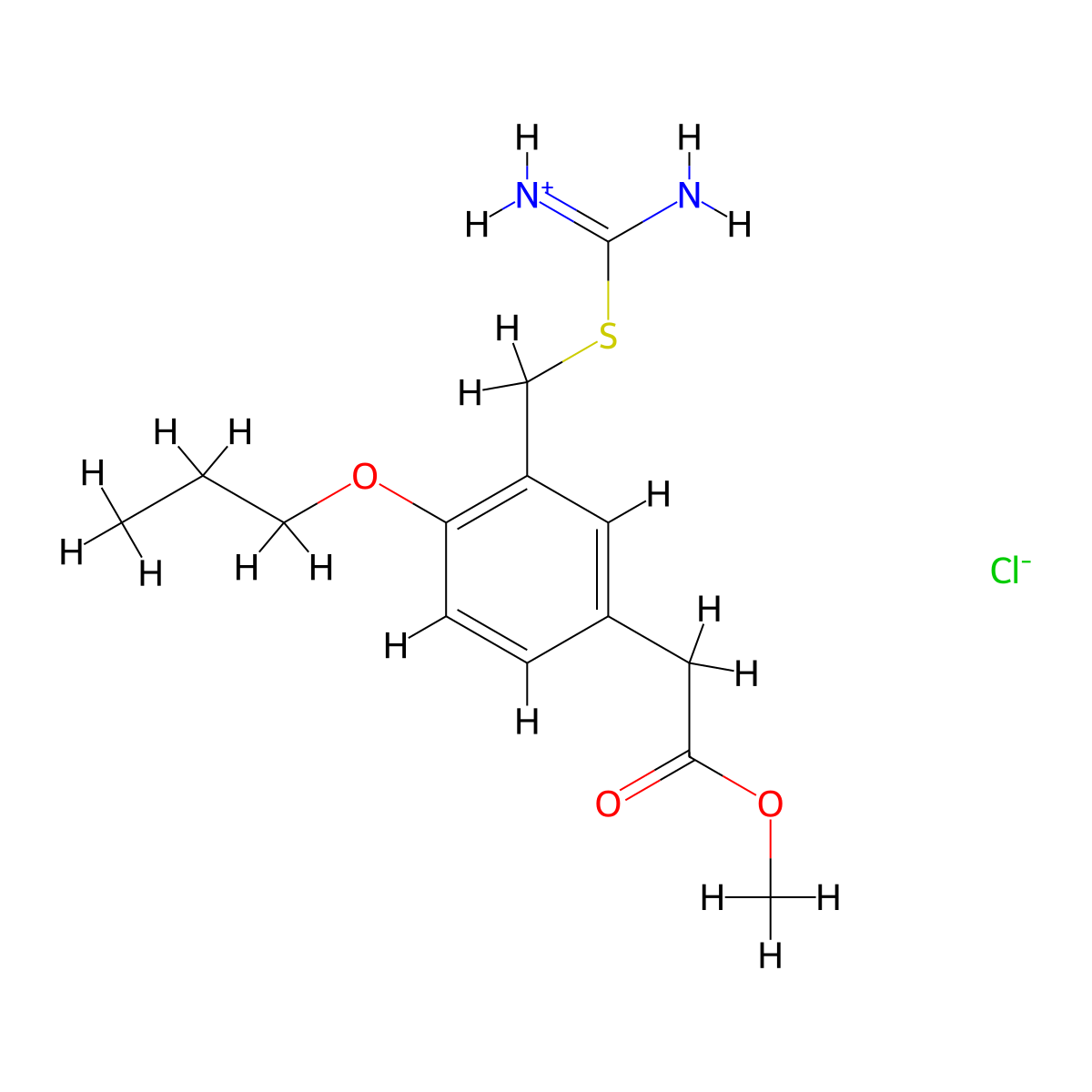 3-(((Aminoiminomethyl)thio)methyl)-4-propoxybenzeneacetic acid methylester monohydrochloride molecular structure, CAS 42024-63-5