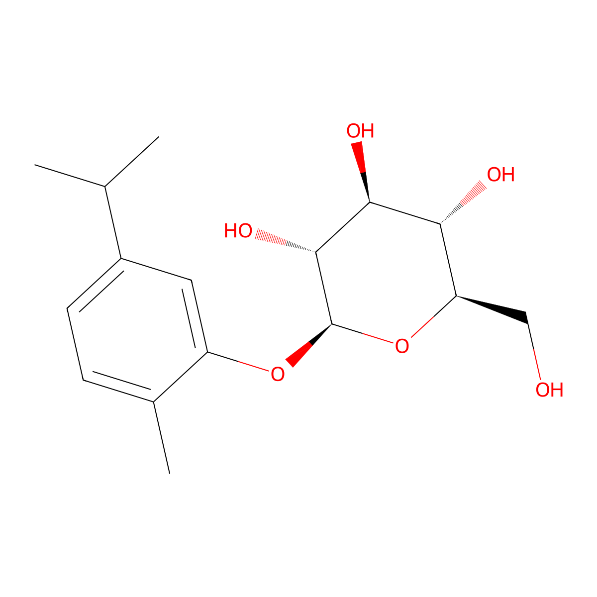 (2R,3S,4S,5R,6S)-2-(Hydroxymethyl)-6-(5-isopropyl-2-methylphenoxy)tetrahydro-2H-pyran-3,4,5-triol molecular structure, CAS 42035-60-9