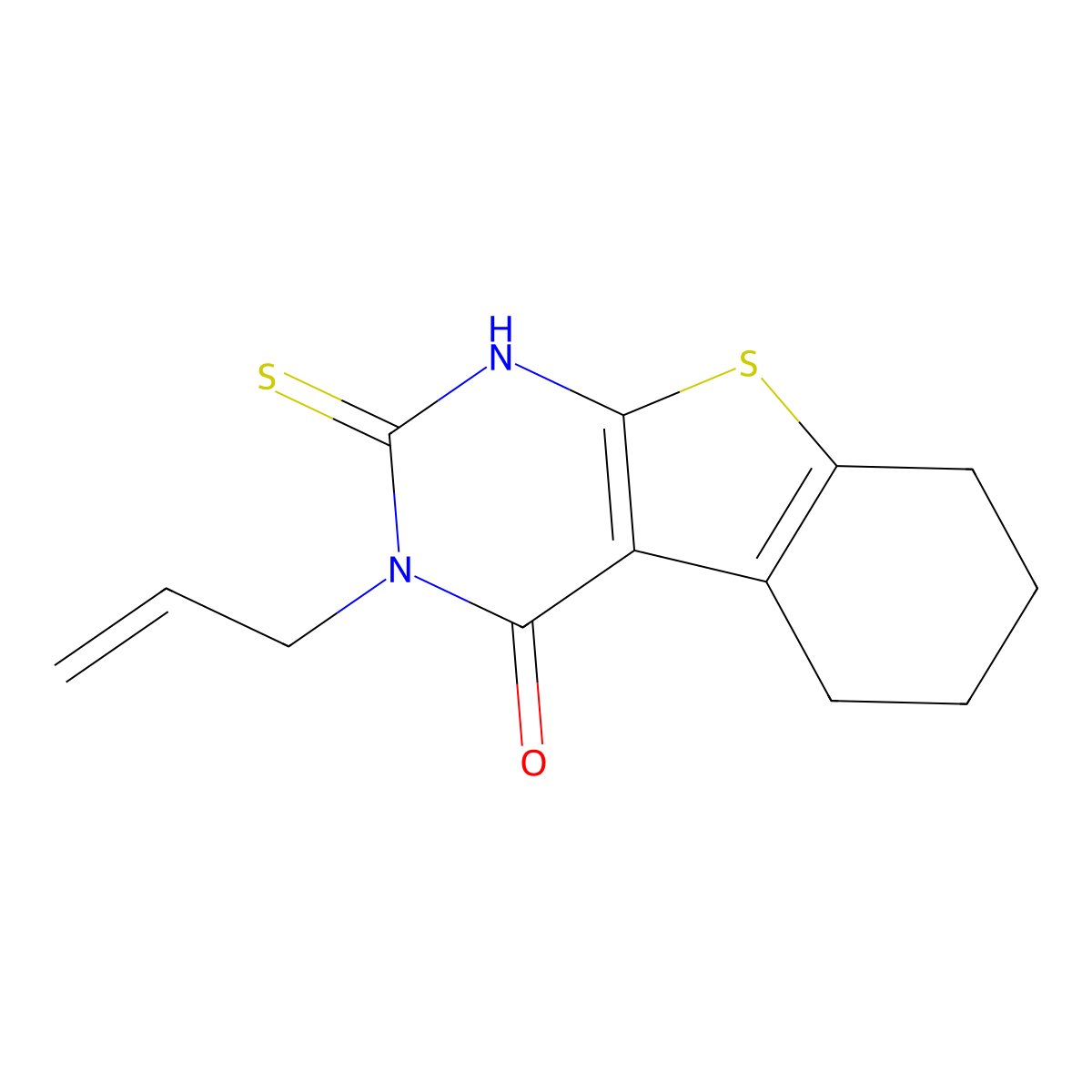 3-prop-2-enyl-2-sulfanylidene-5,6,7,8-tetrahydro-1H-[1]benzothiolo[2,3-d]pyrimidin-4-one molecular structure, CAS 42062-91-9