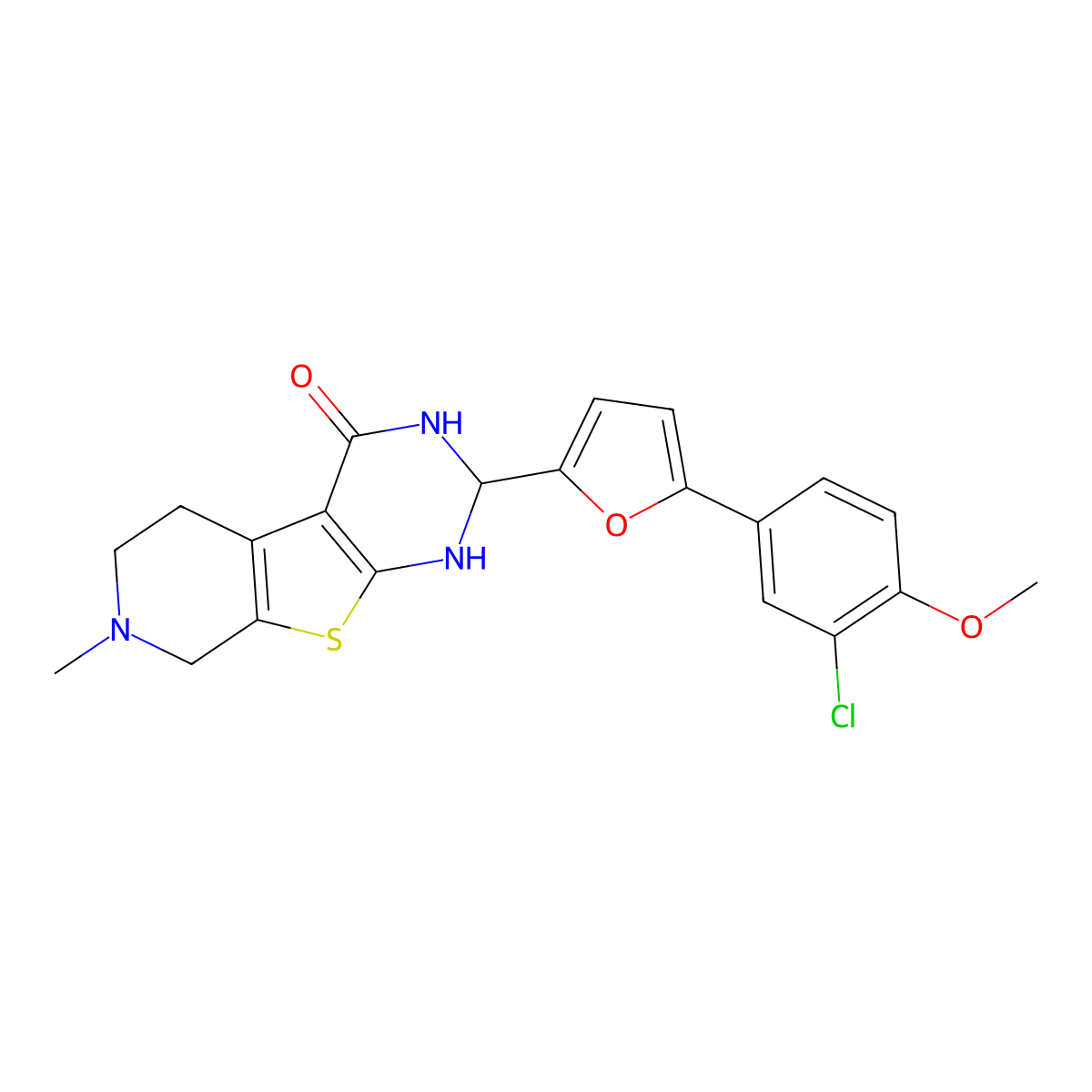 2-[5-(3-Chloro-4-methoxyphenyl)furan-2-yl]-7-methyl-1,2,3,5,6,8-hexahydropyrido[2,3]thieno[2,4-d]pyrimidin-4-one molecular structure, CAS 420807-28-9