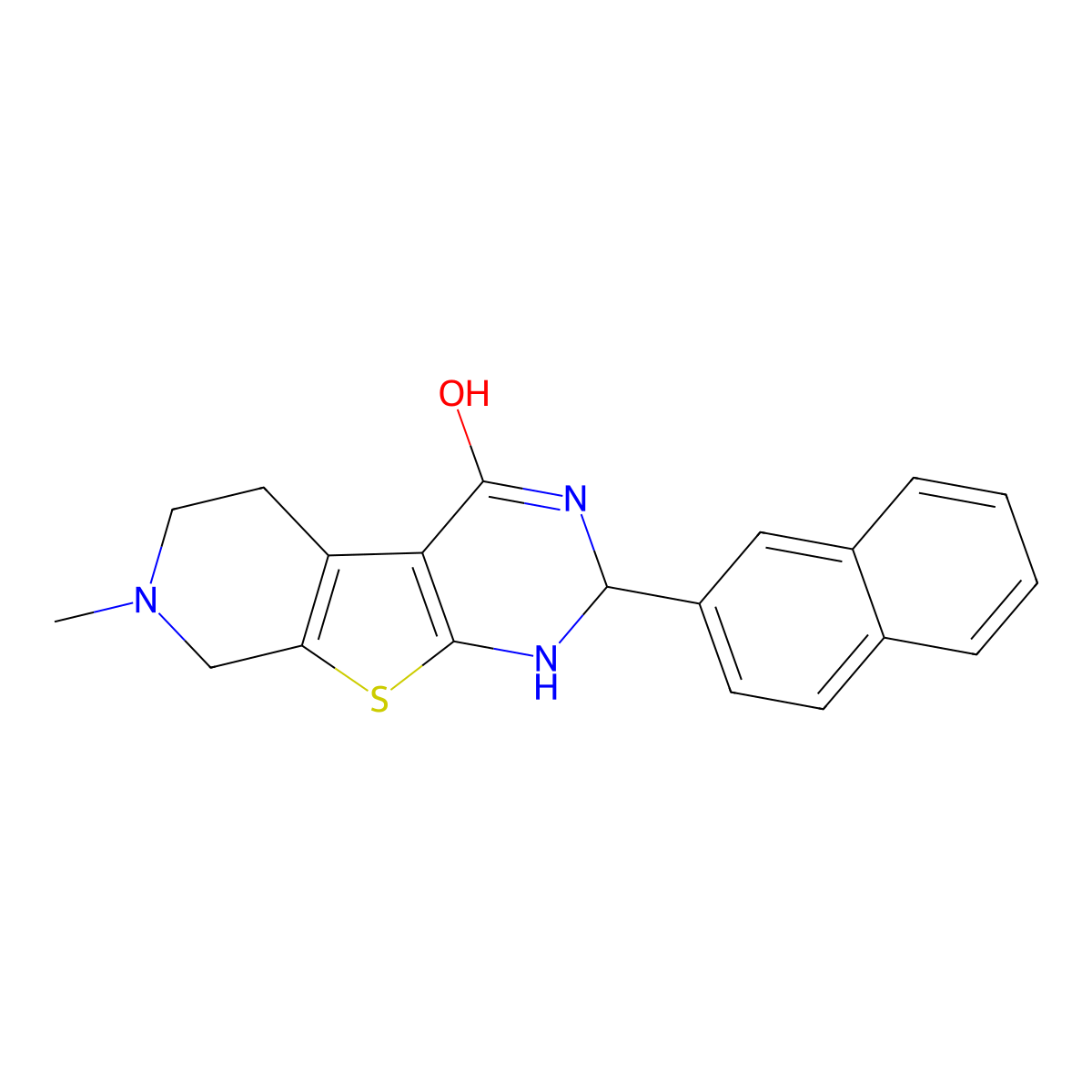 7-methyl-2-(2-naphthyl)-2,3,5,6,7,8-hexahydropyrido[4',3':4,5]thieno[2,3-d]pyrimidin-4(1H)-one molecular structure, CAS 420807-31-4