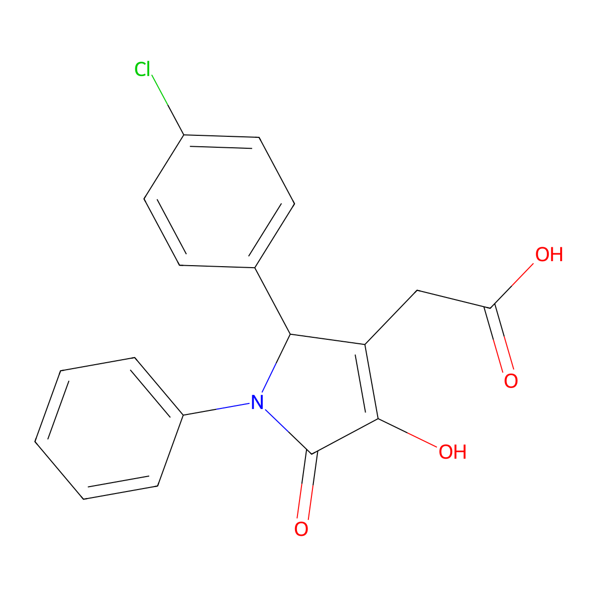 [2-(4-chlorophenyl)-4-hydroxy-5-oxo-1-phenyl-2,5-dihydro-1H-pyrrol-3-yl]acetic acid molecular structure, CAS 420808-18-0