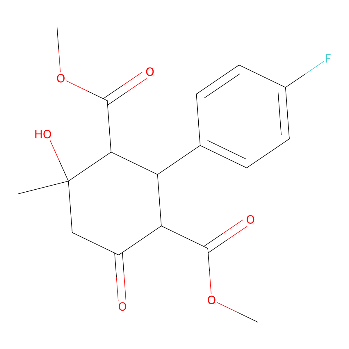Dimethyl 2-(4-fluorophenyl)-4-hydroxy-4-methyl-6-oxocyclohexane-1,3-dicarboxylate molecular structure, CAS 420808-42-0