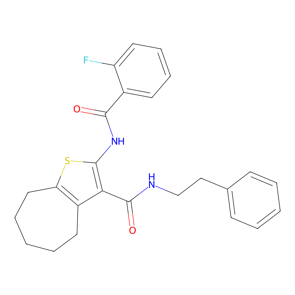 2-[(2-fluorobenzoyl)amino]-N-(2-phenylethyl)-5,6,7,8-tetrahydro-4H-cyclohepta[b]thiophene-3-carboxamide molecular structure, CAS 420811-49-0