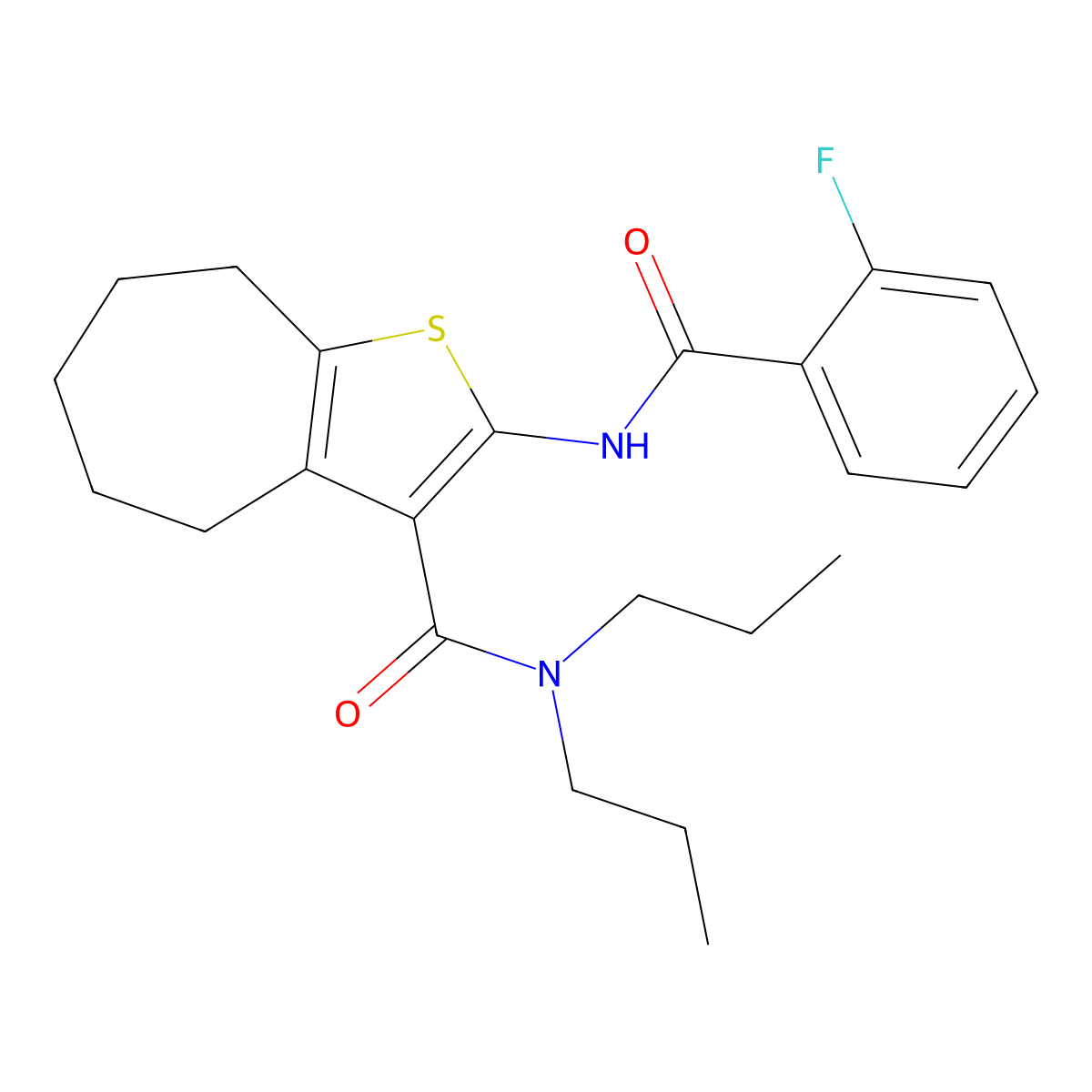 2-[(2-fluorobenzoyl)amino]-N,N-dipropyl-5,6,7,8-tetrahydro-4H-cyclohepta[b]thiophene-3-carboxamide molecular structure, CAS 420811-93-4
